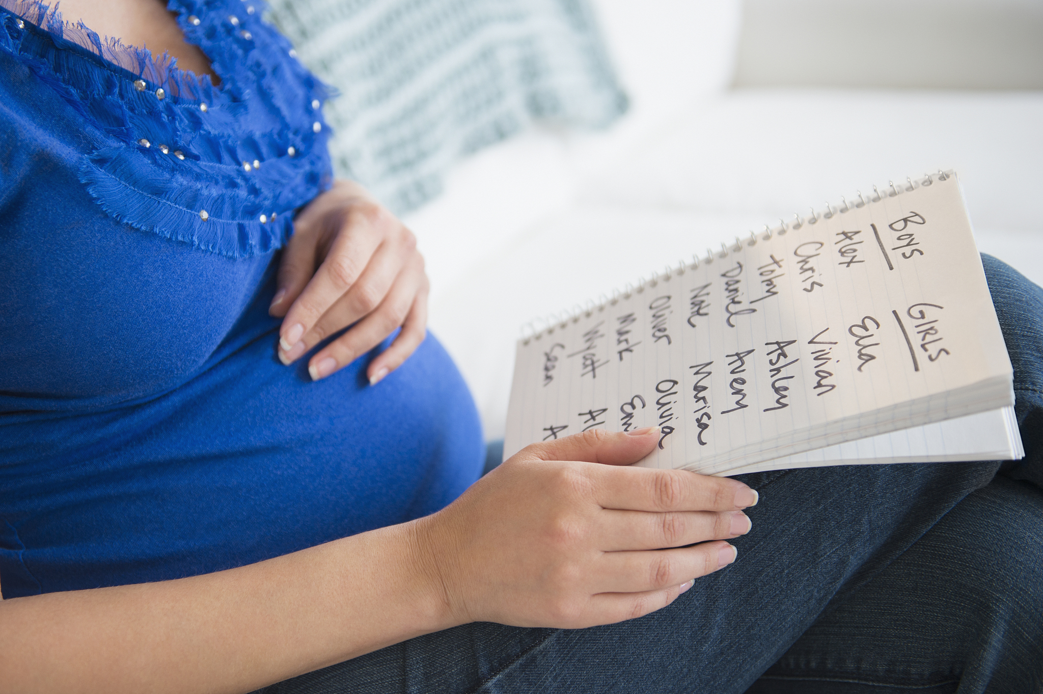 pregnant woman with names list