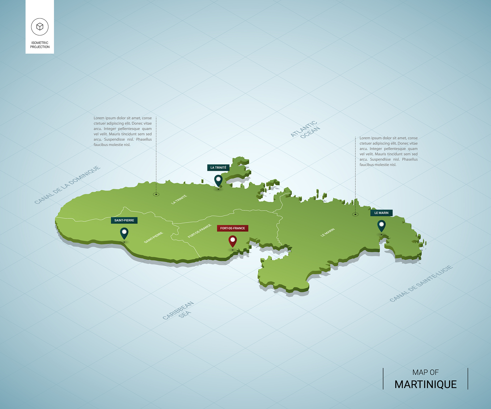 stylized map martinique isometric 3d green map