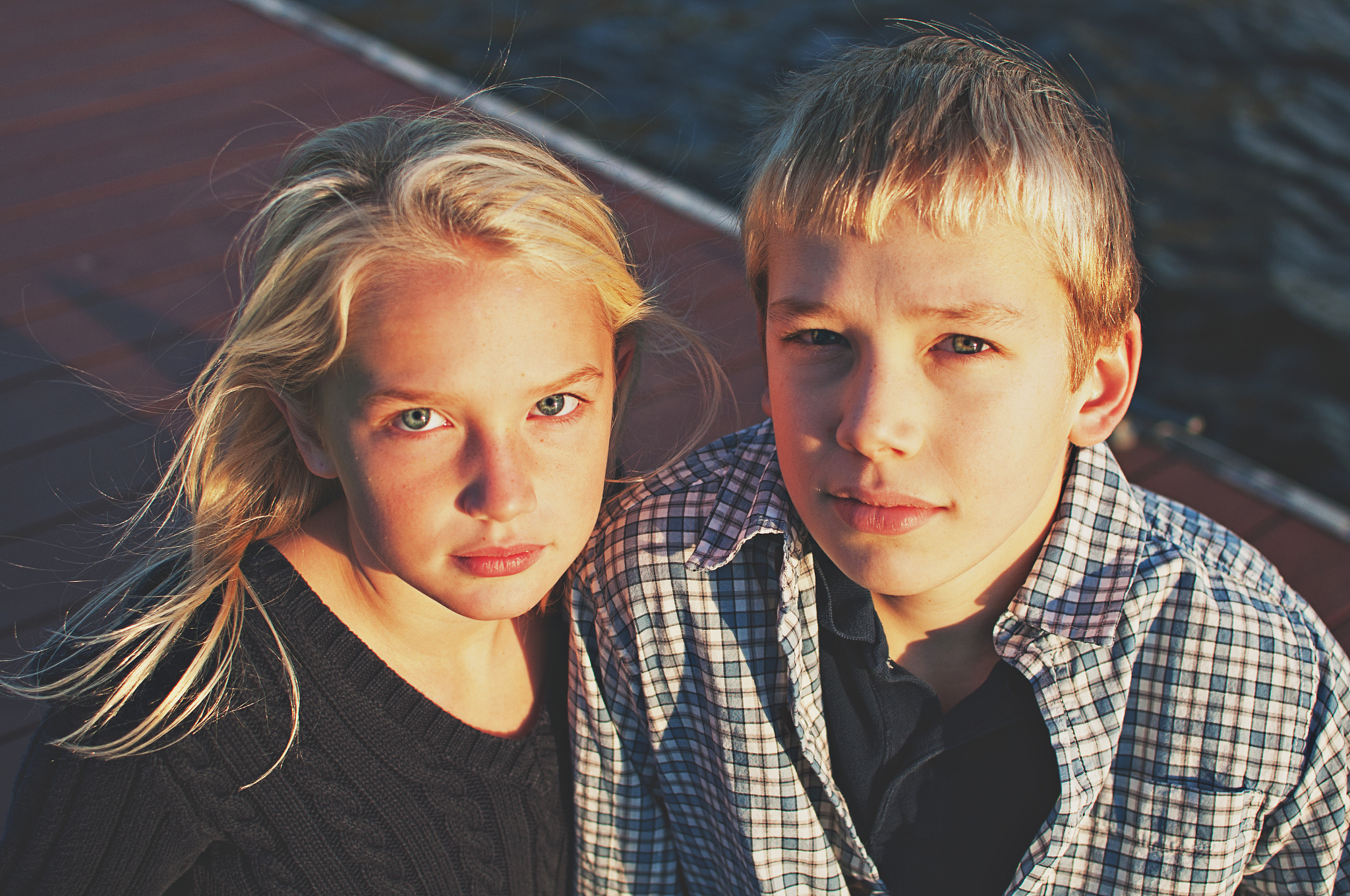 brother and sister on dock