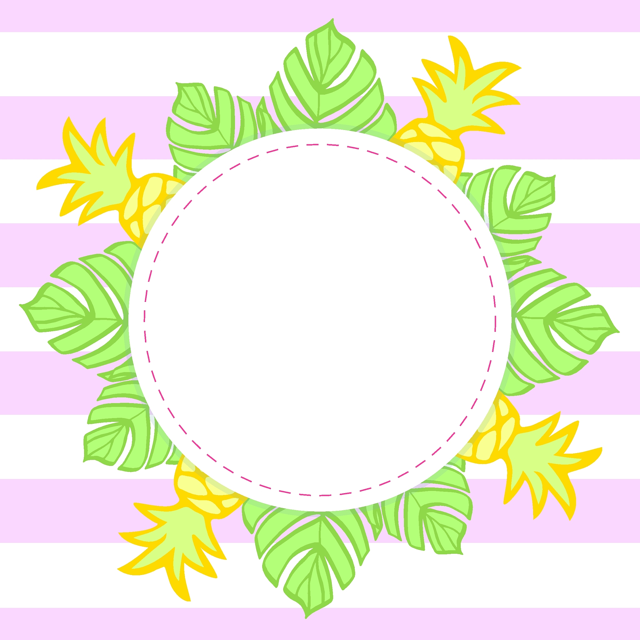 rounded frame of tropical leaves and pineapples with copy space.