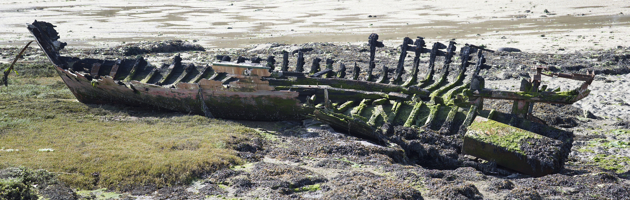 remains of a burnt-out ship