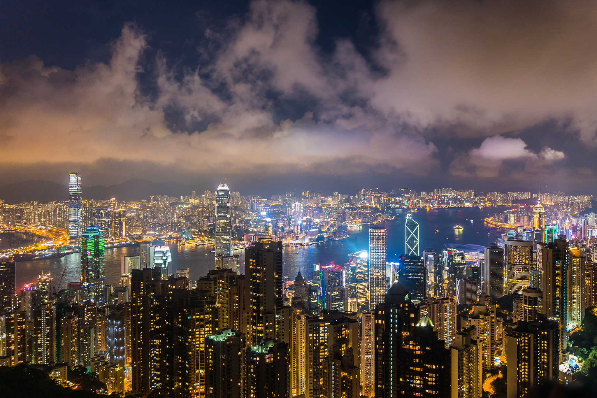 hong kong china cityscape in the night from victoria peak