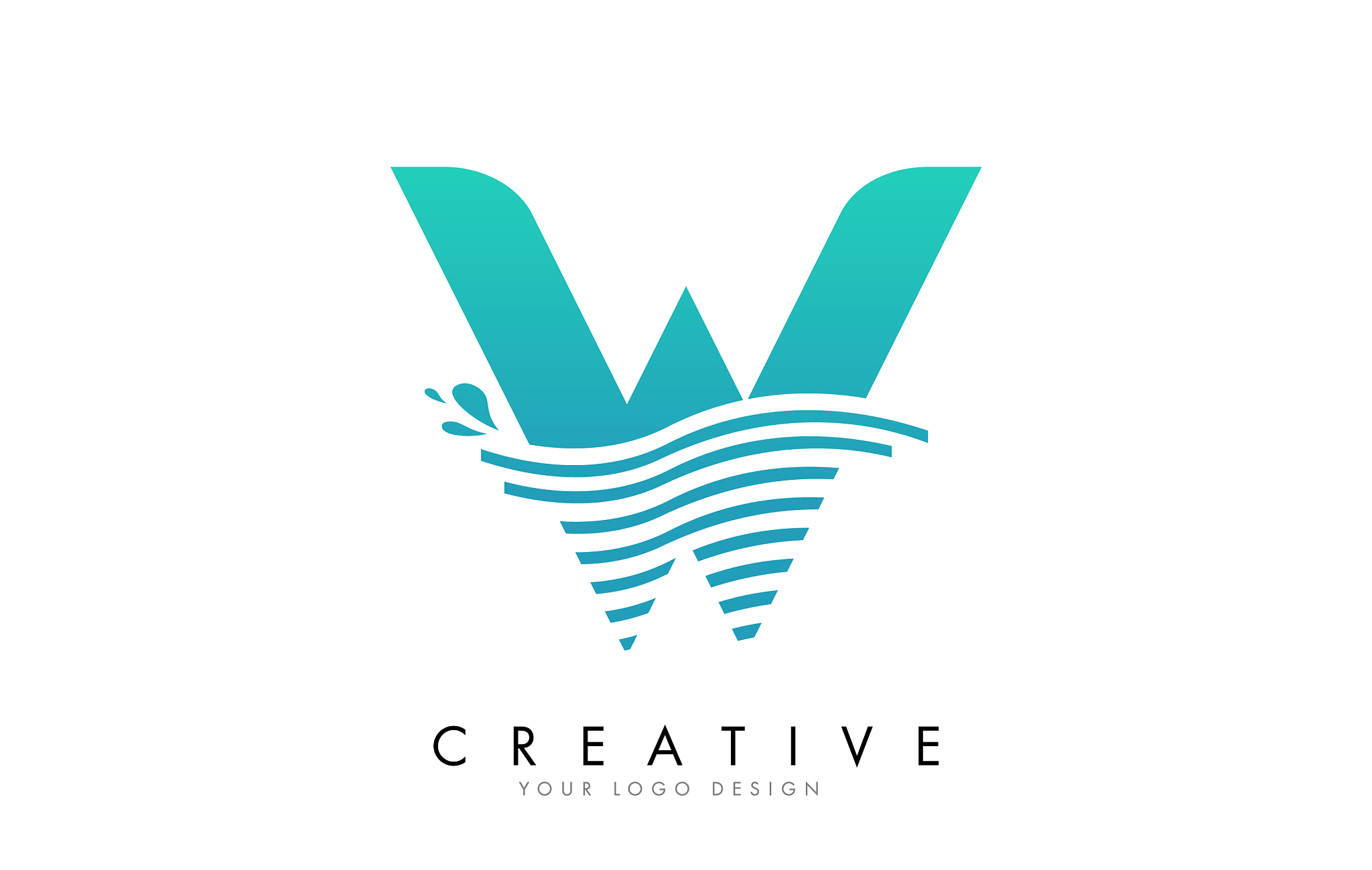 w letter logo with waves and water drops design