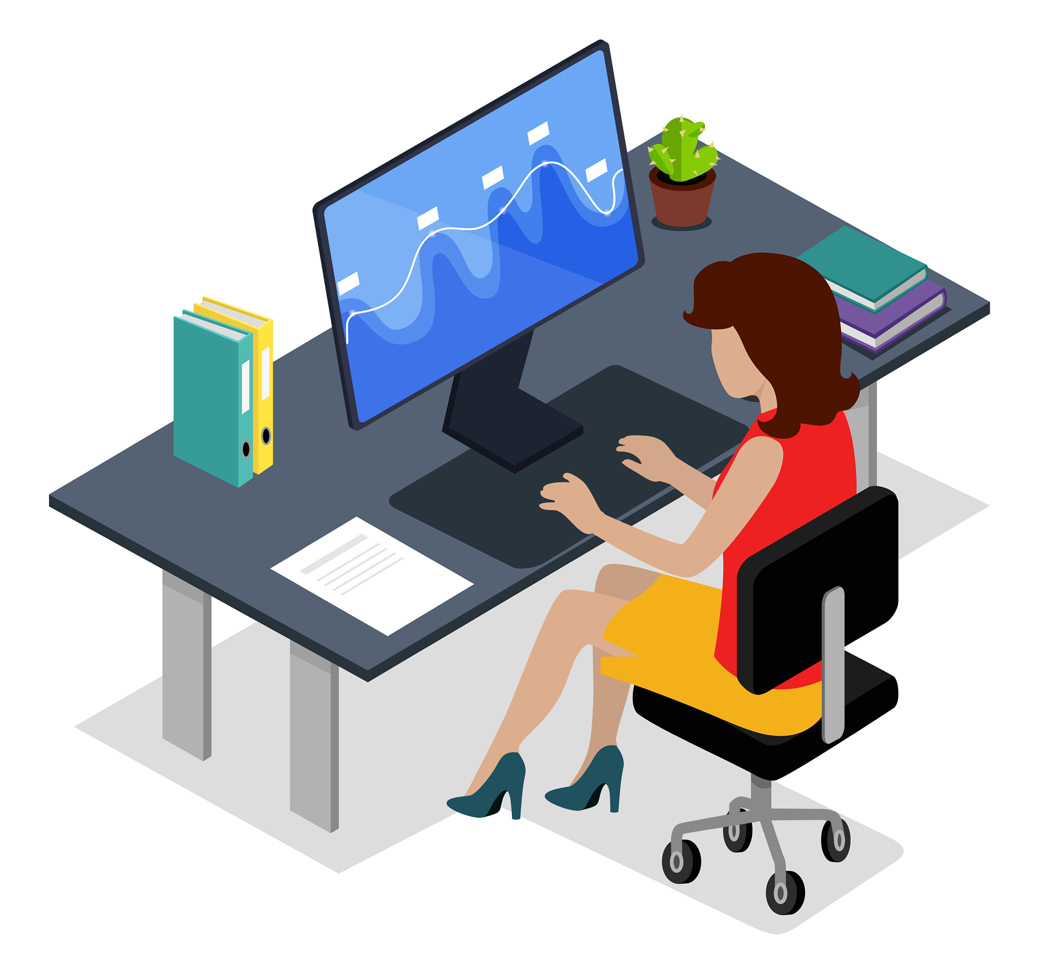 woman analysing data on laptop freelancer at home