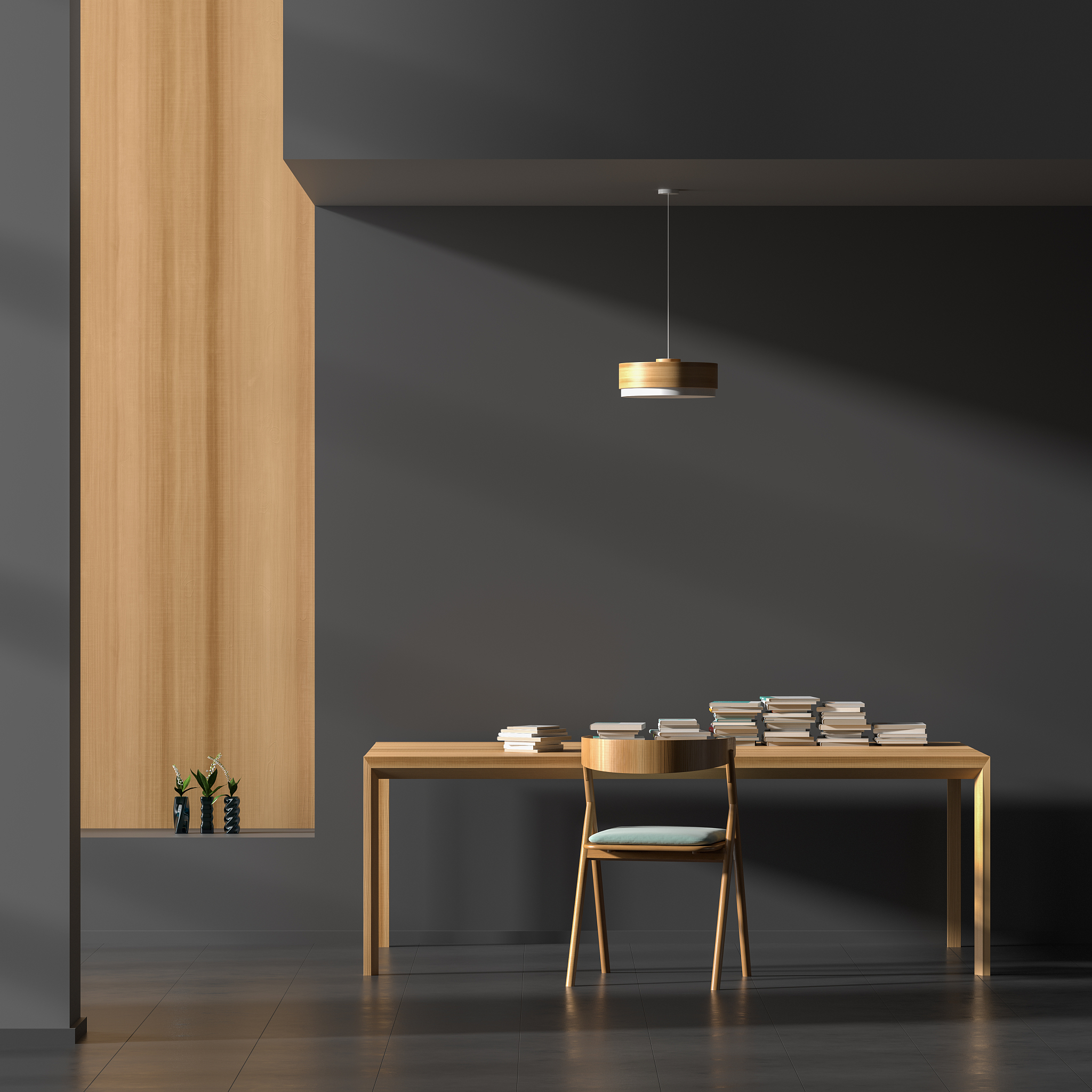 modern style interior with wooden work desk. minimalist workplac