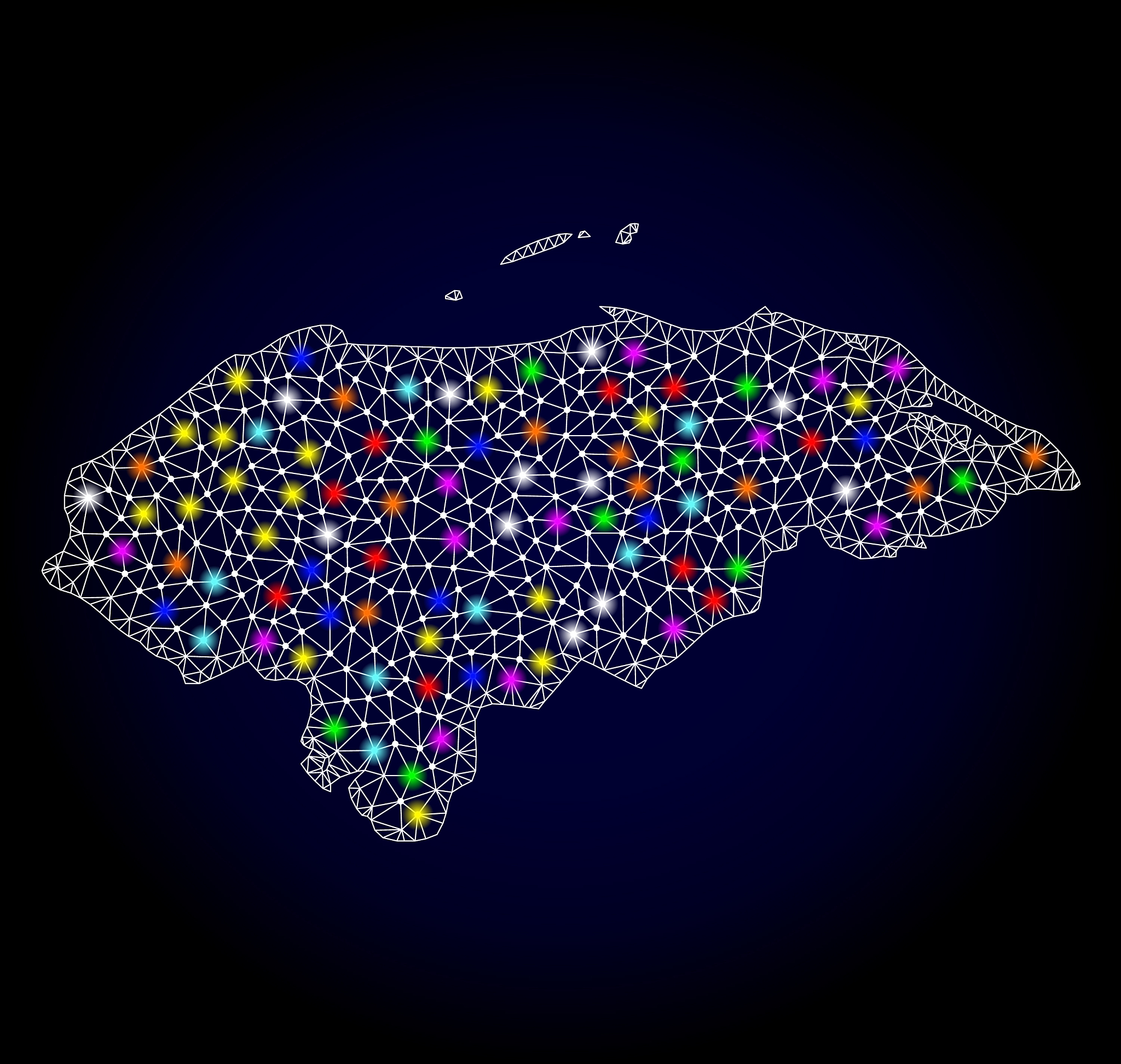mesh network map of honduras with colorful light