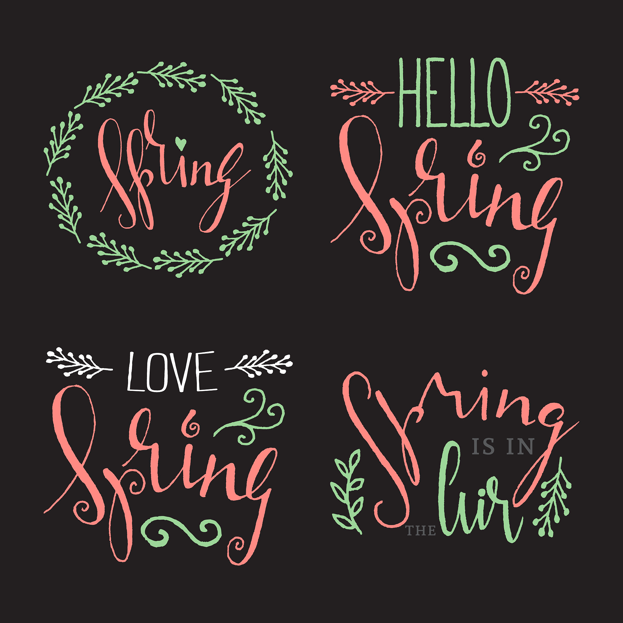 handwritten calligraphic spring lettering set