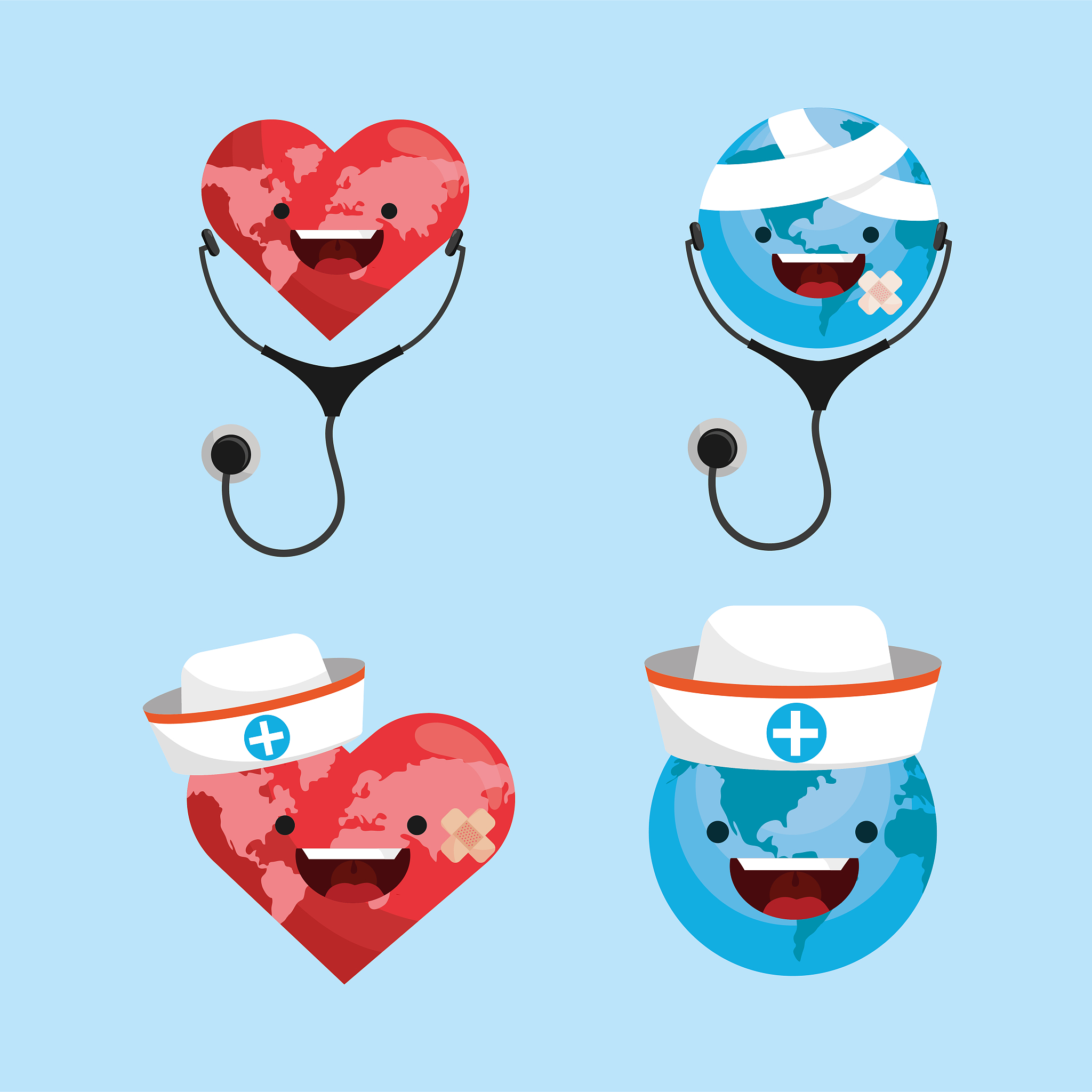 set happy heart and stethoscope to health day