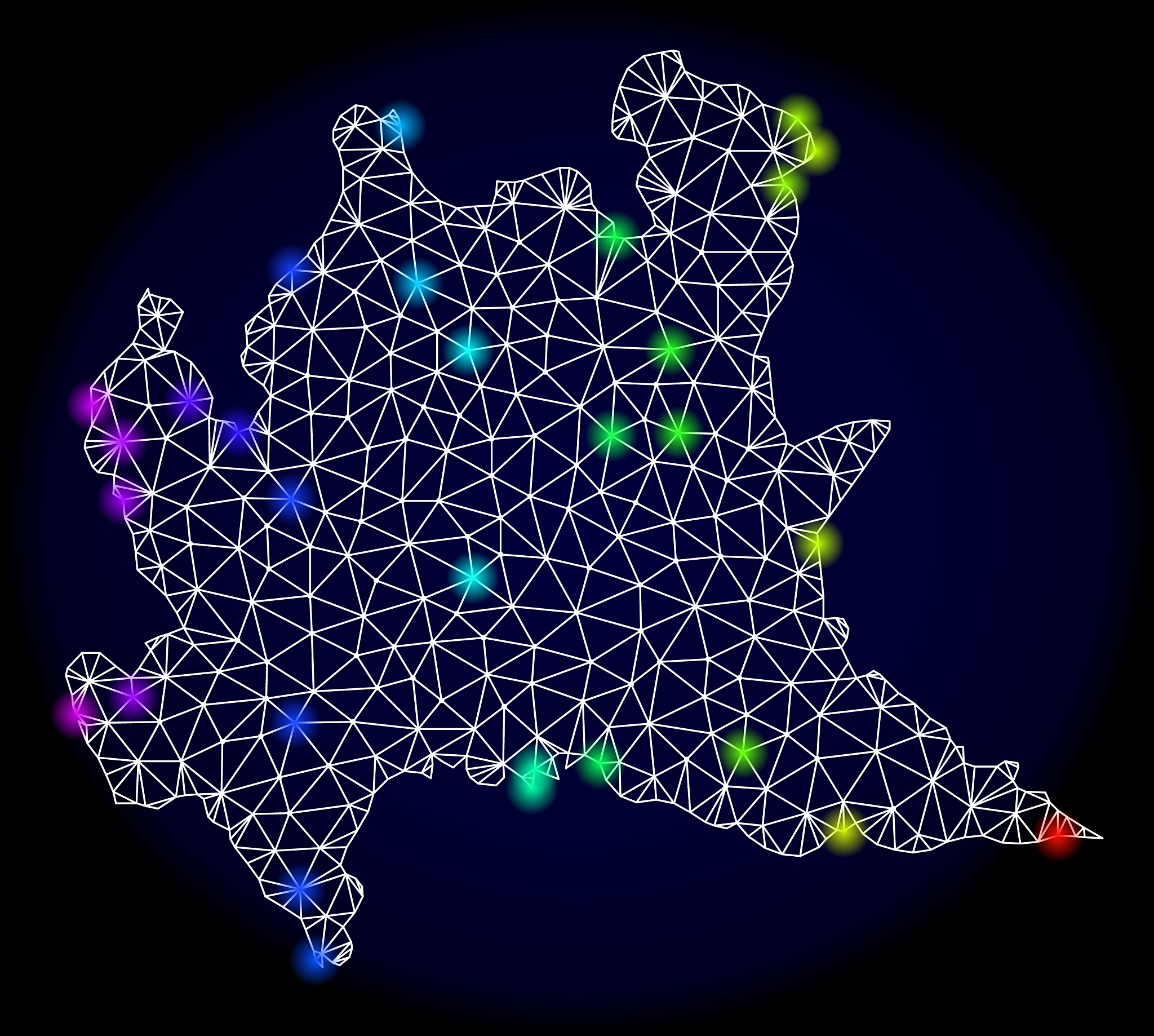 polygonal 2d mesh map of lombardy region with