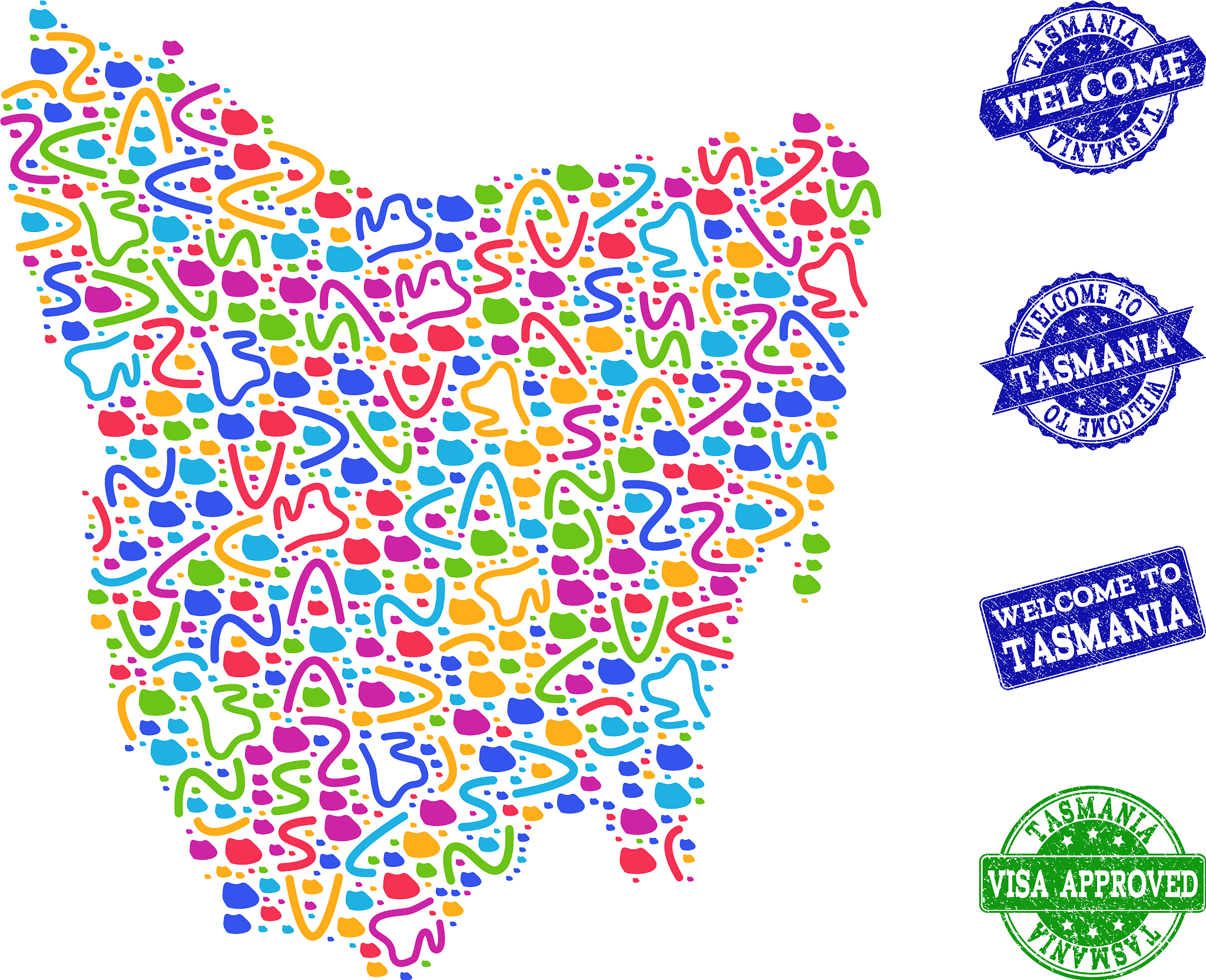 welcome collage of mosaic map of tasmania island
