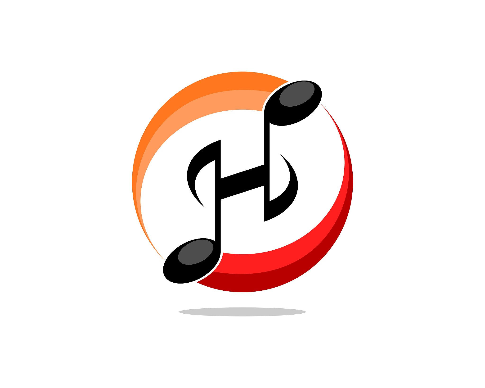 music tone with circle swoosh and h letter initial