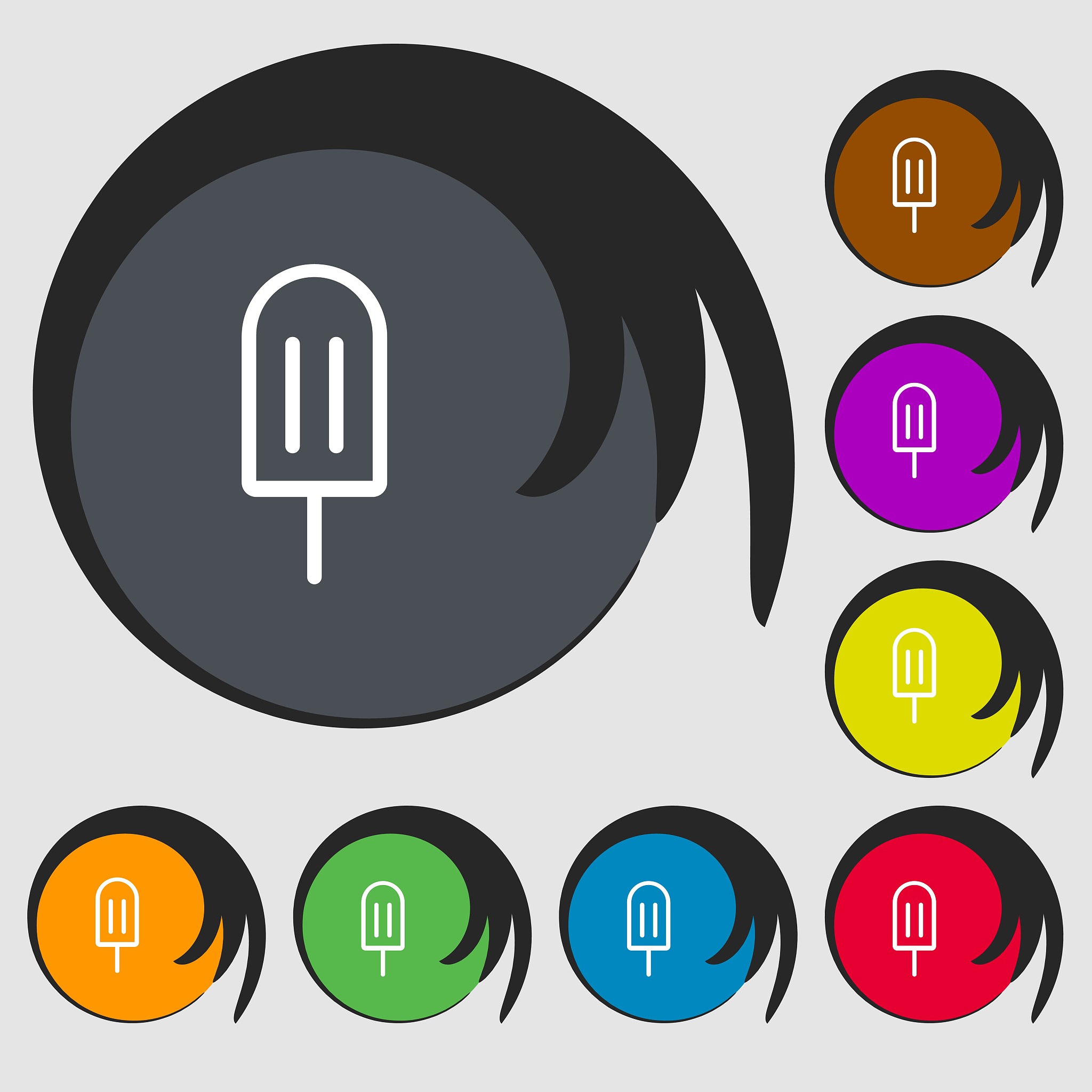 ice cream icon sign. symbols on eight colored buttons. vector