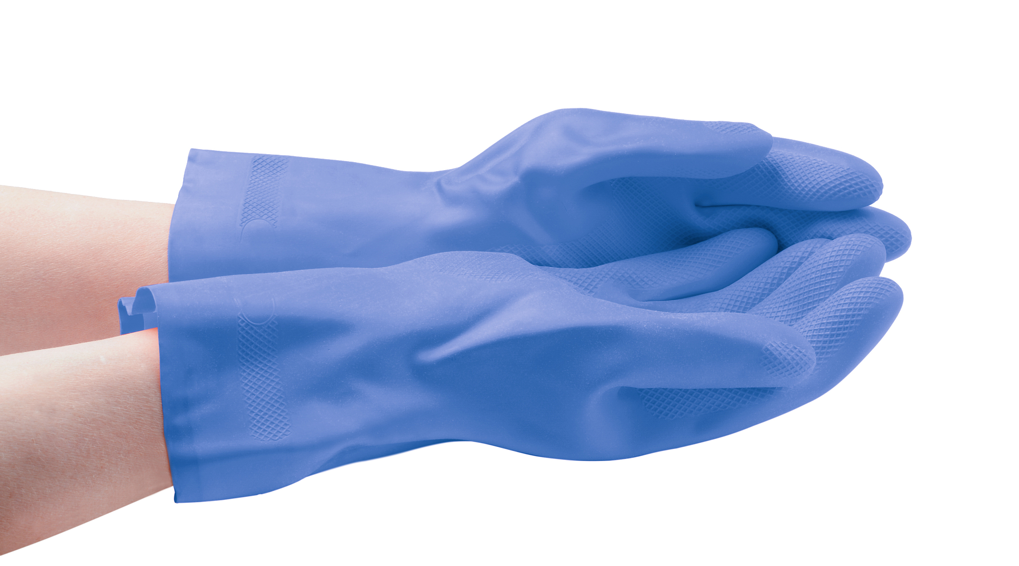 rubber gloves on hands isolated on white.