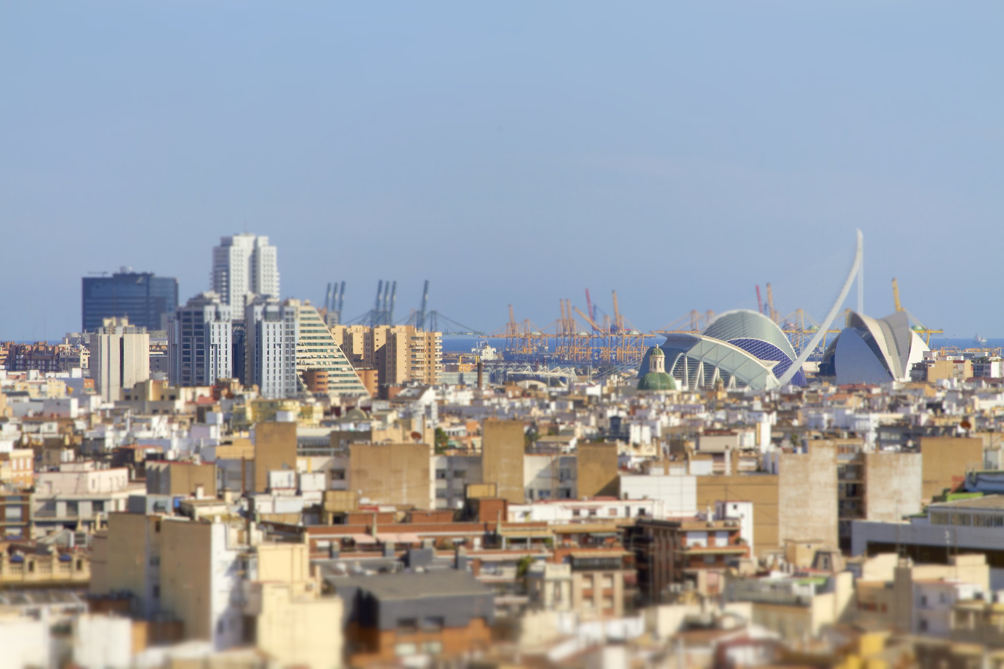 aerial view of valencia with tilt shift effect