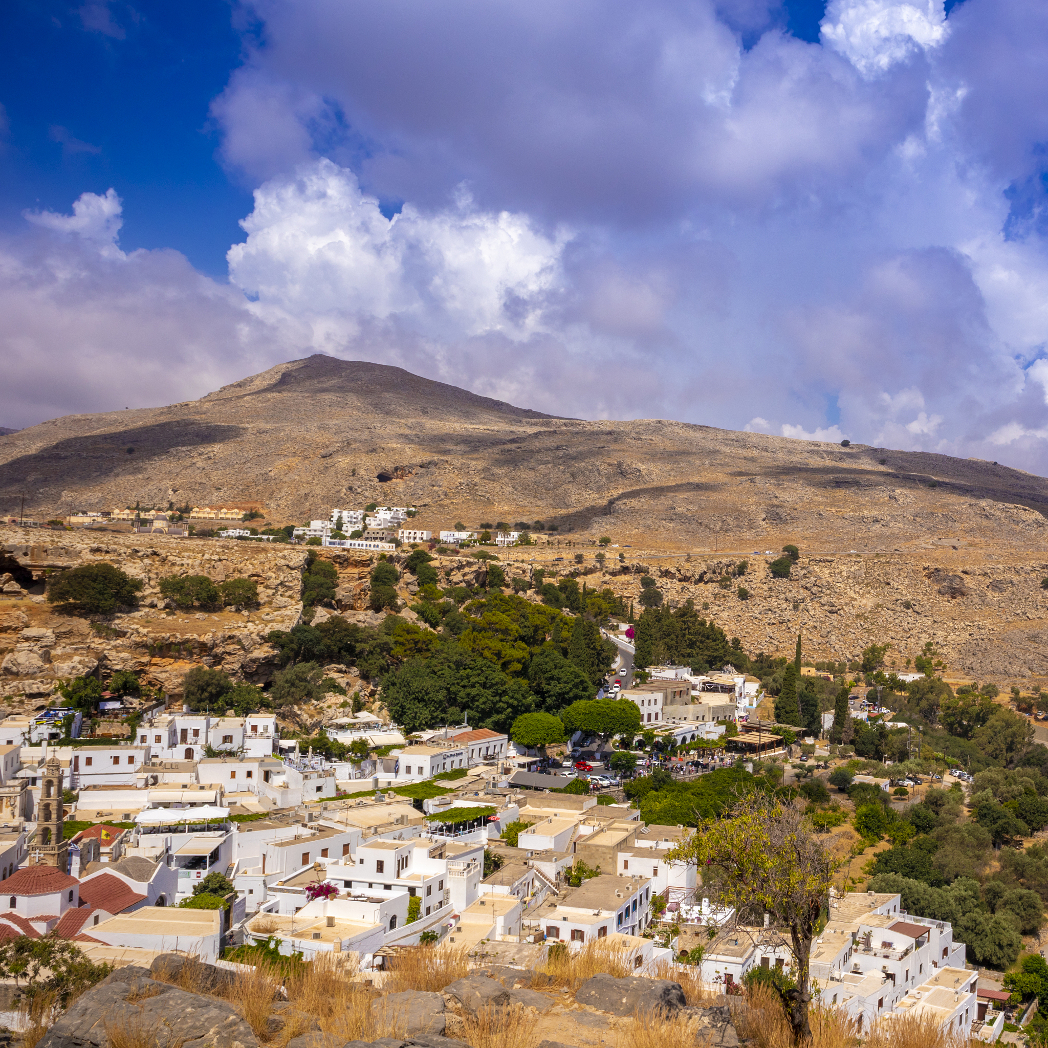 panorama of white town lindos