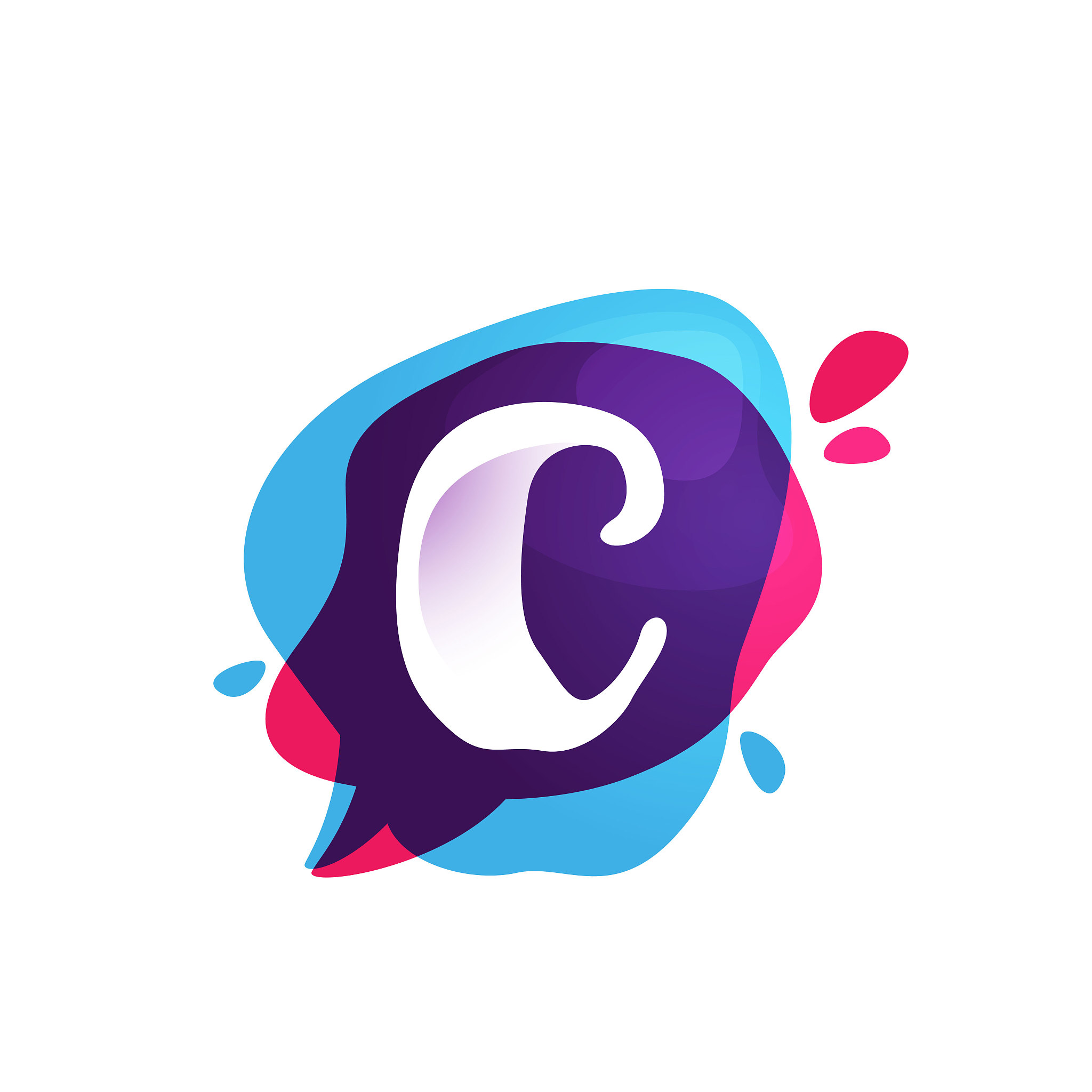 c letter chat app logo at colorful watercolor splash background.