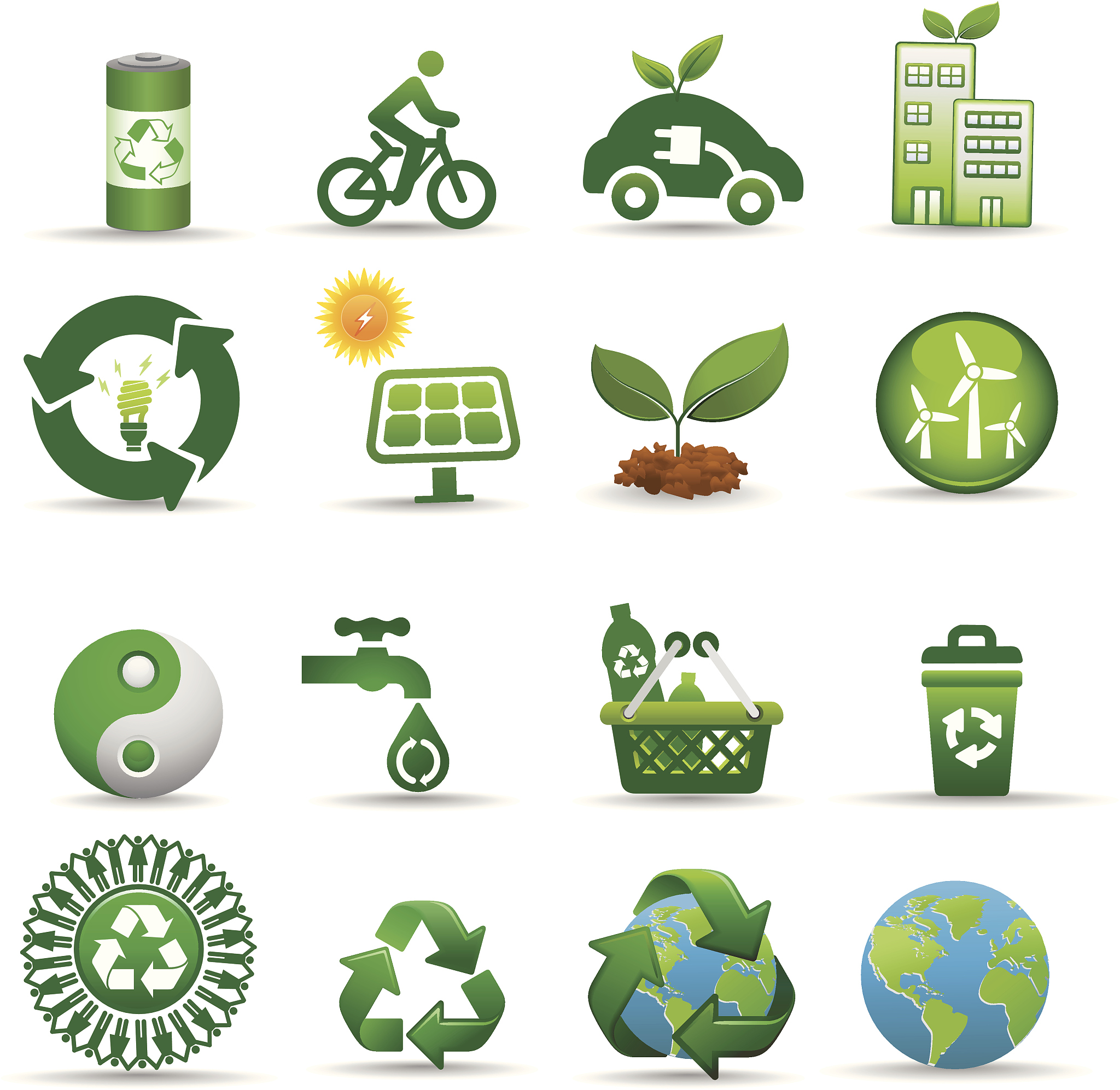 recycle and green energy icon set