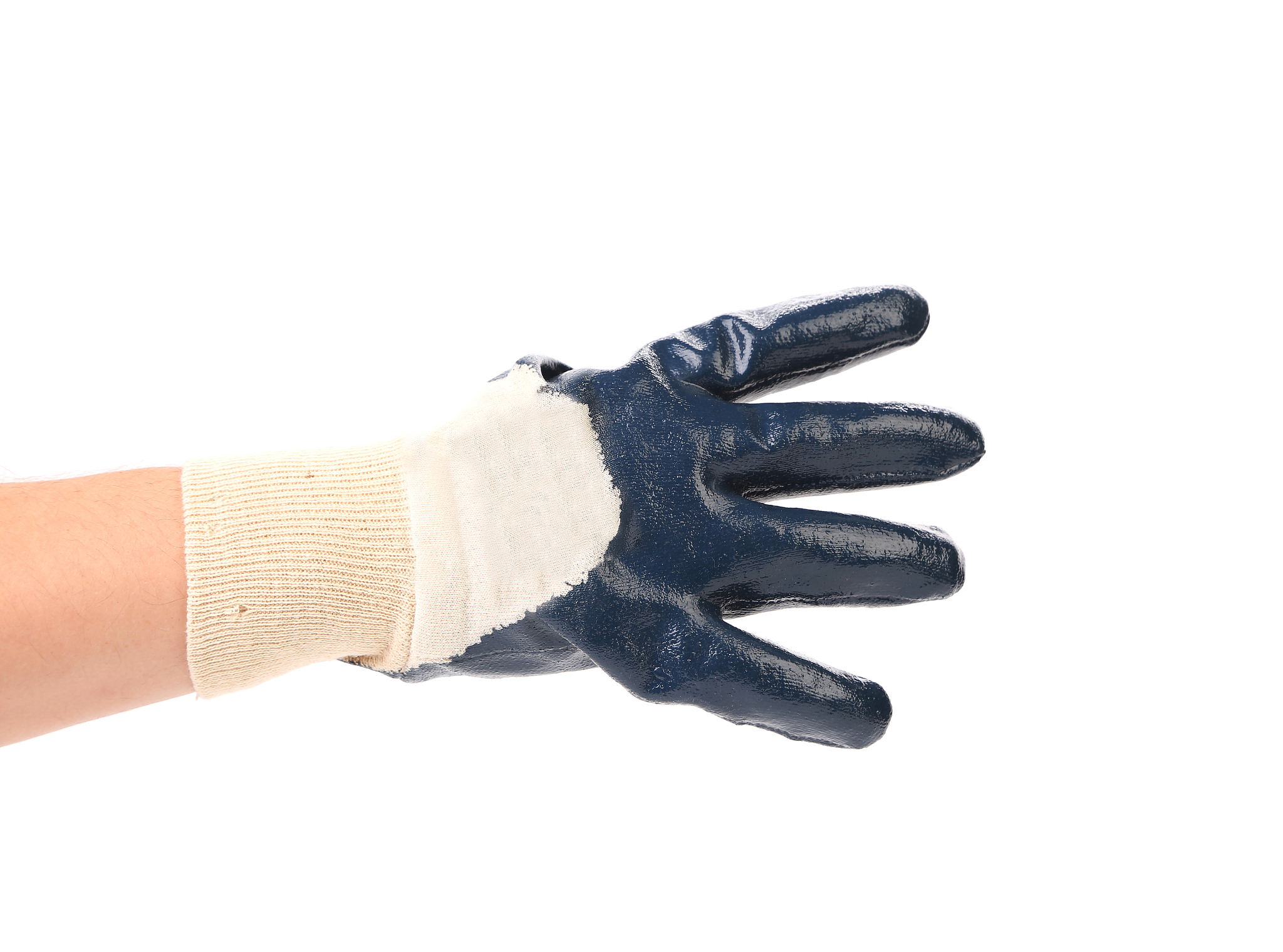 hand shows four in rubber glove.