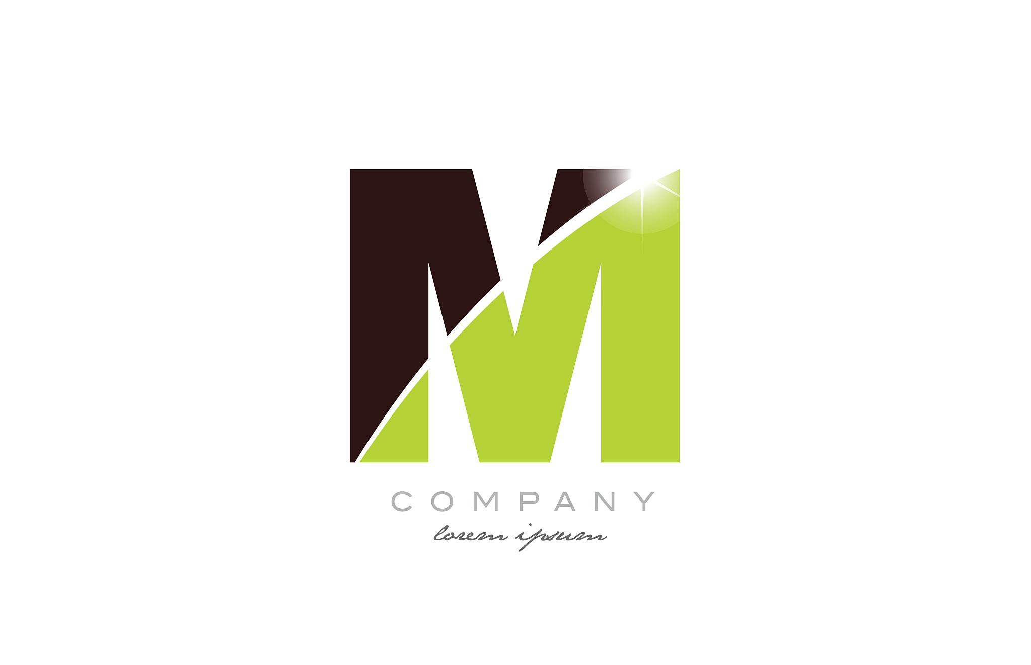 letter m alphabet in green and brown color for logo icon design