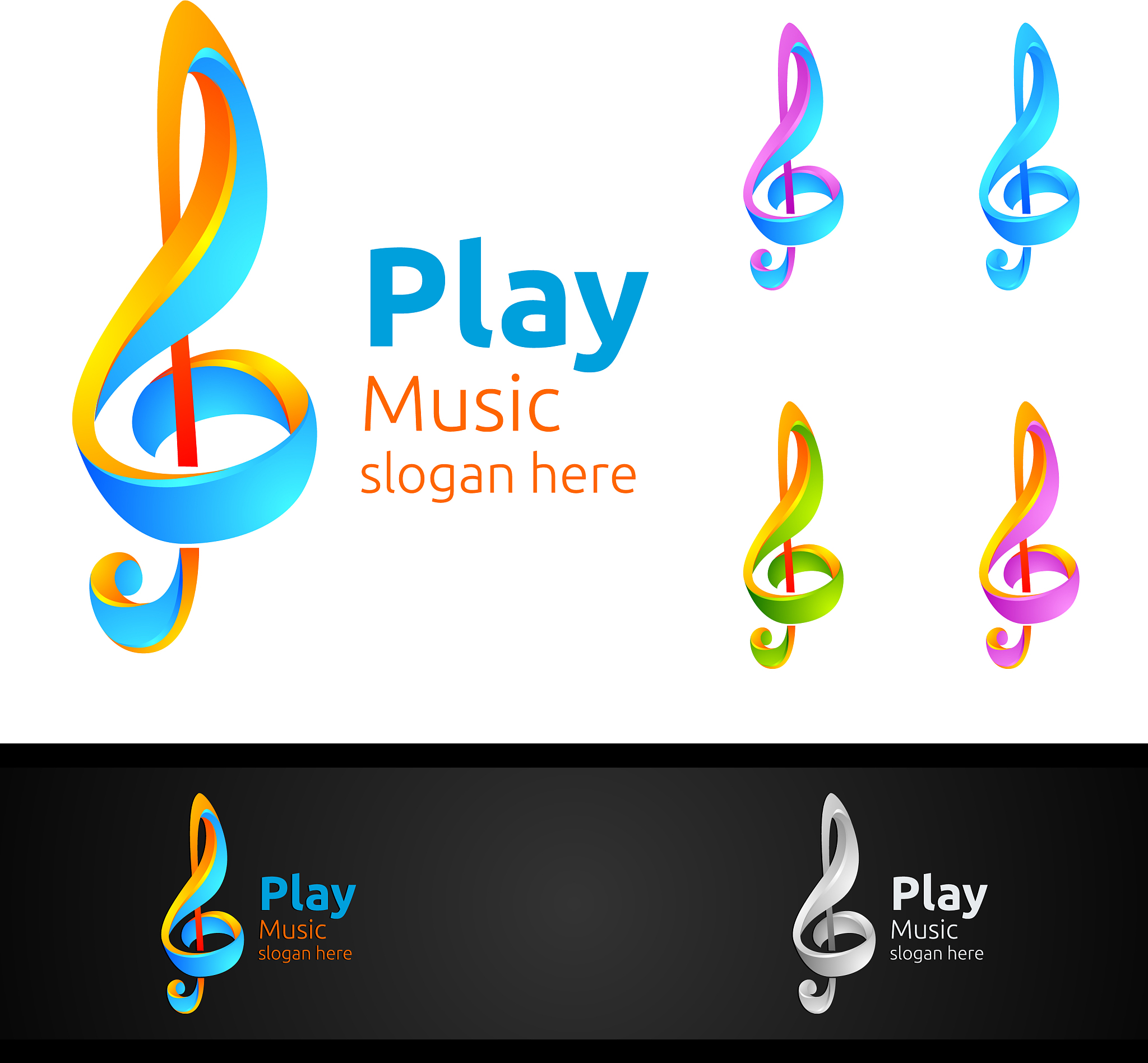 abstract music logo with note and play concept