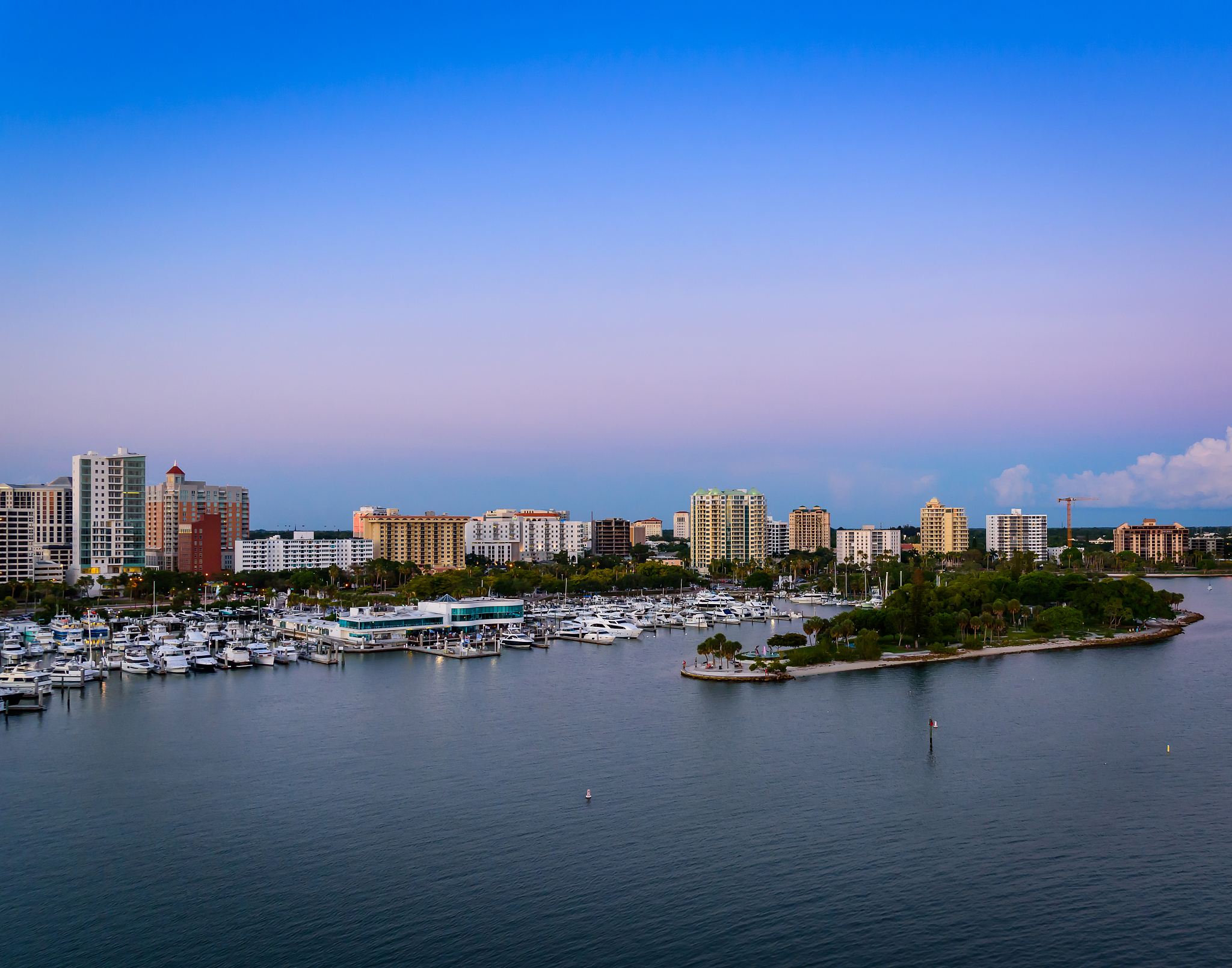 twilight hour, downtown sarasota marina and harbor