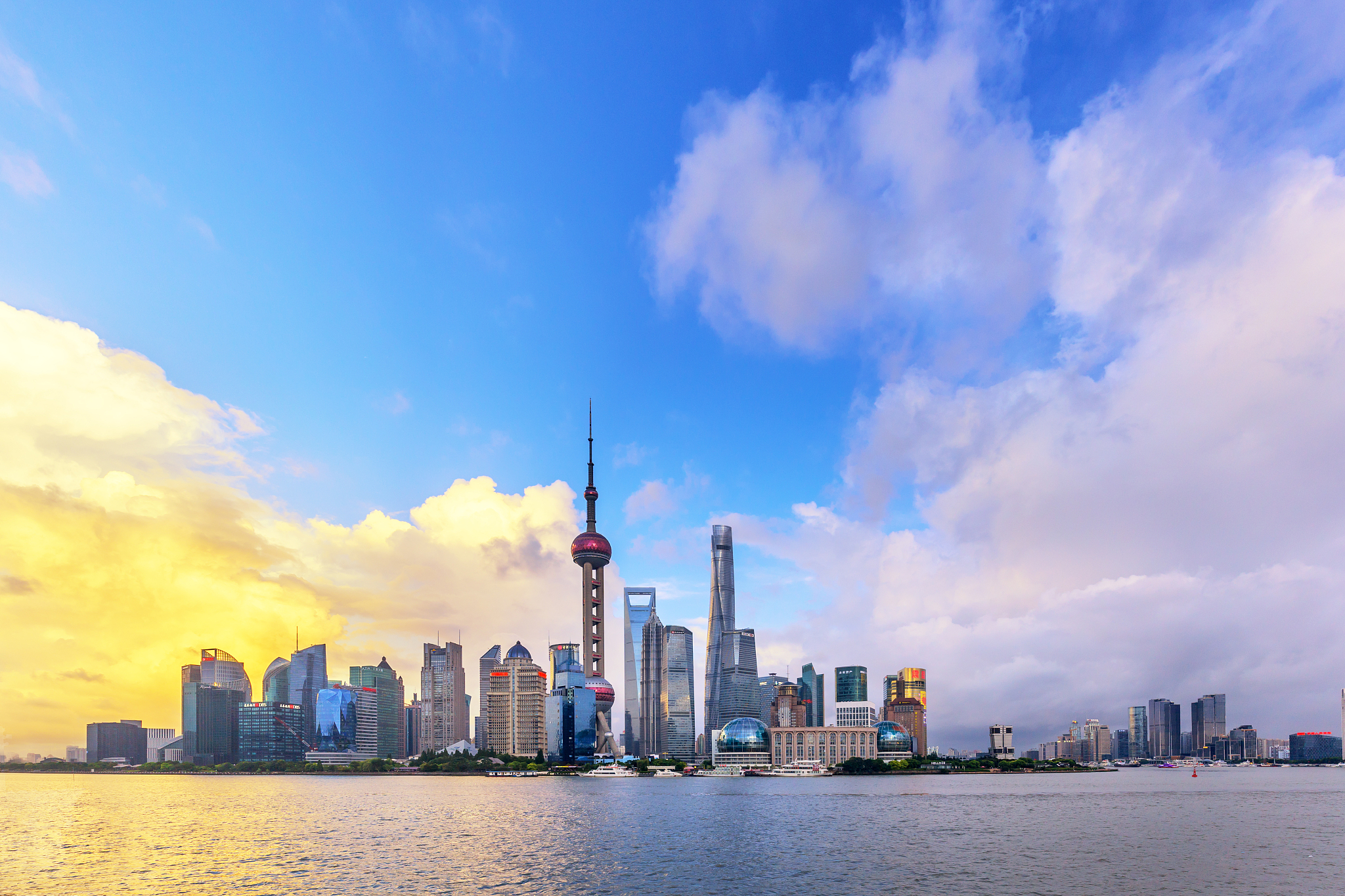 modern buildings in shanghai at sunset