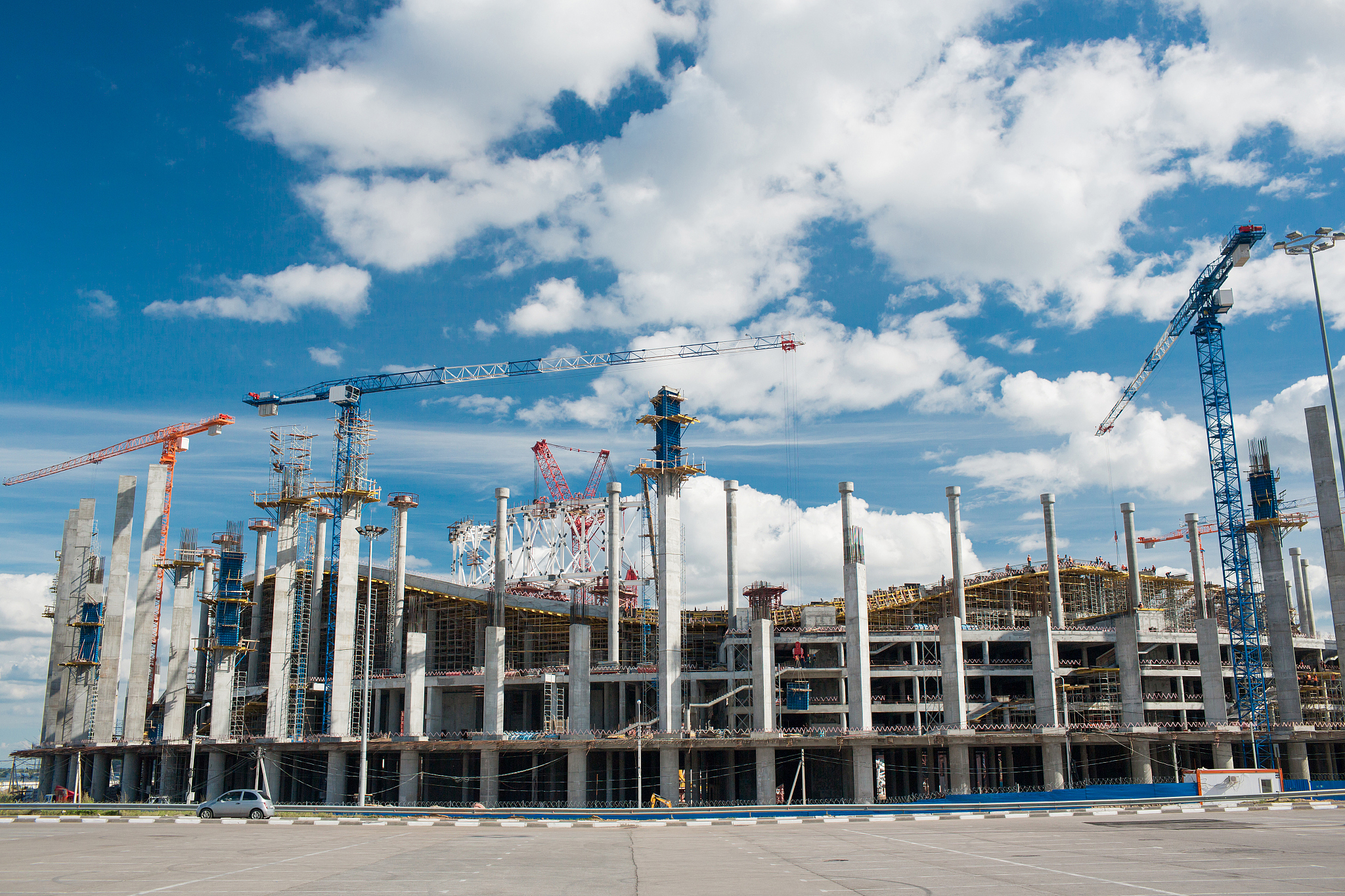 cranes working on stadium build or reconstruction to world cup