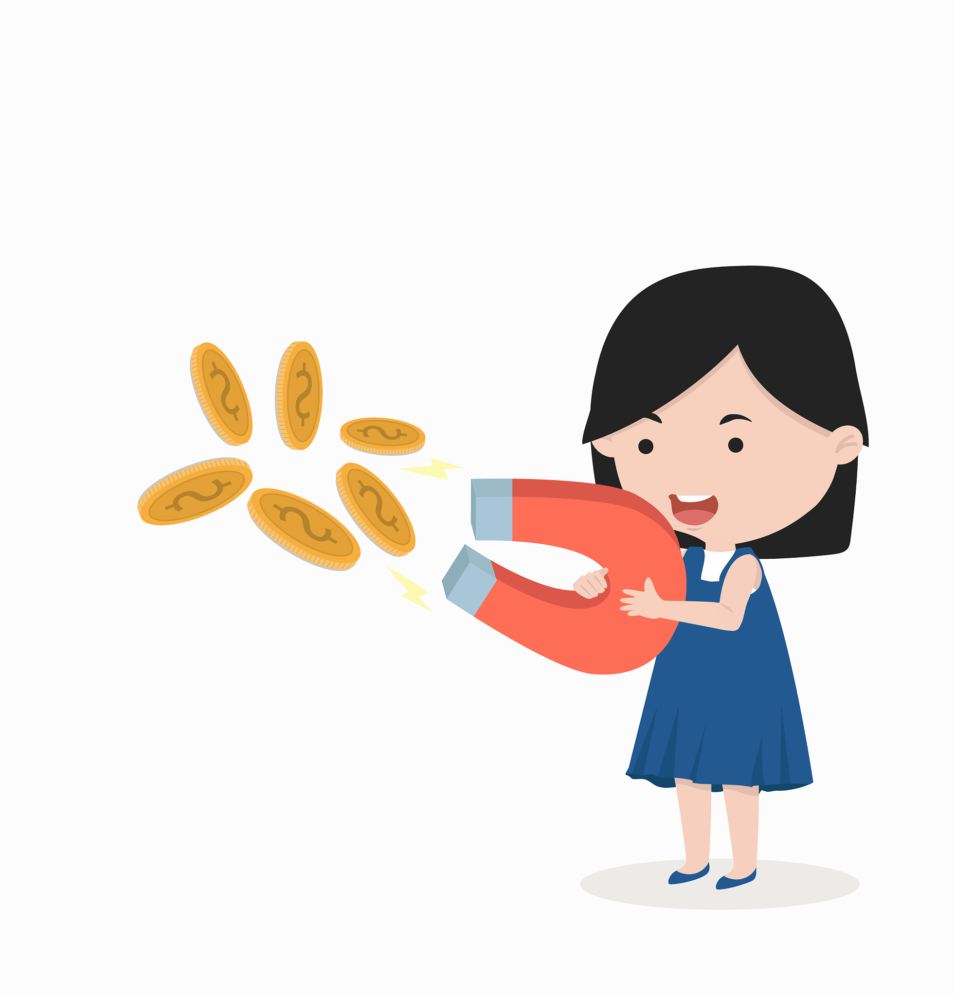 girl holding magnet with coins