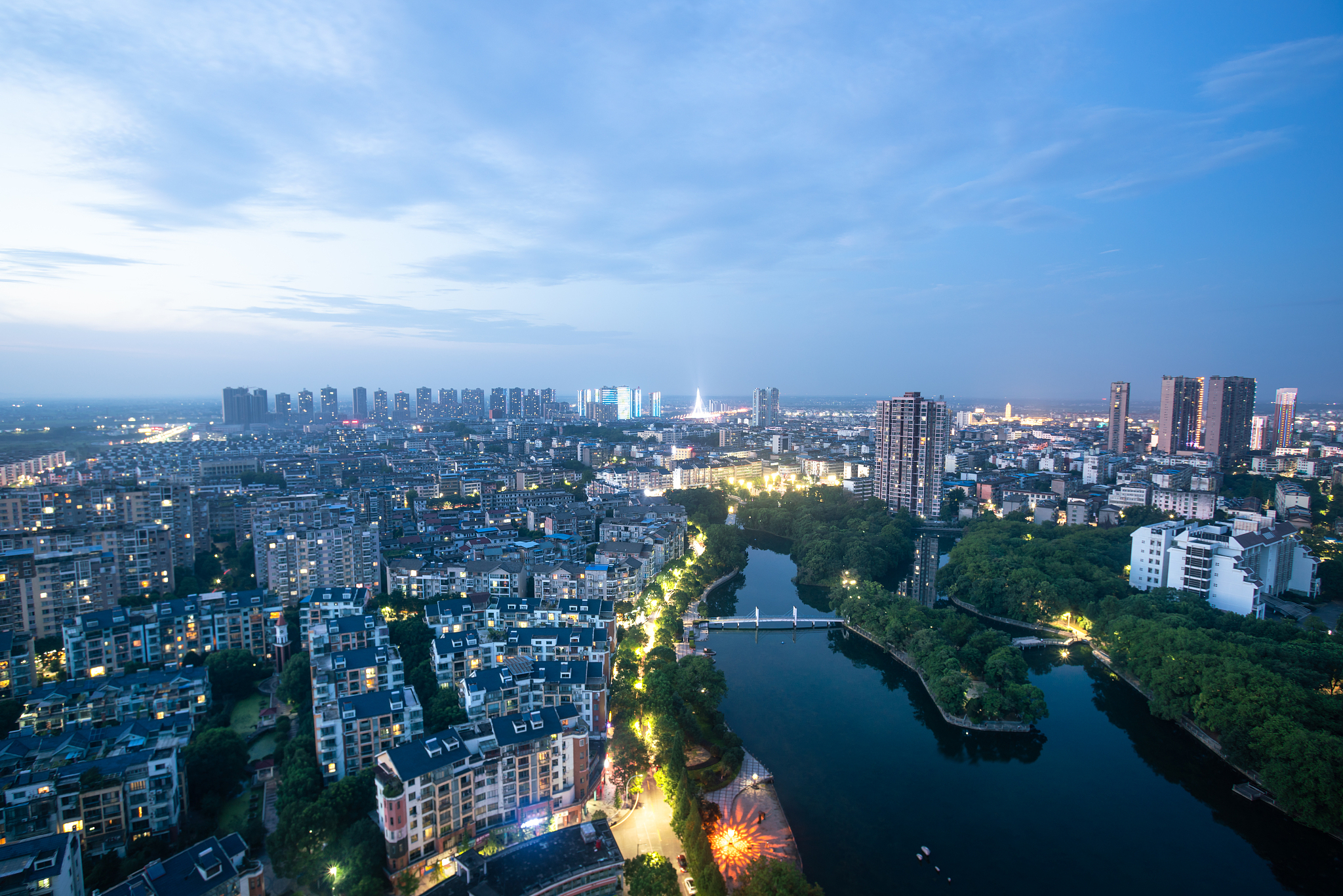 抚州城市夜景鸟瞰城市风光