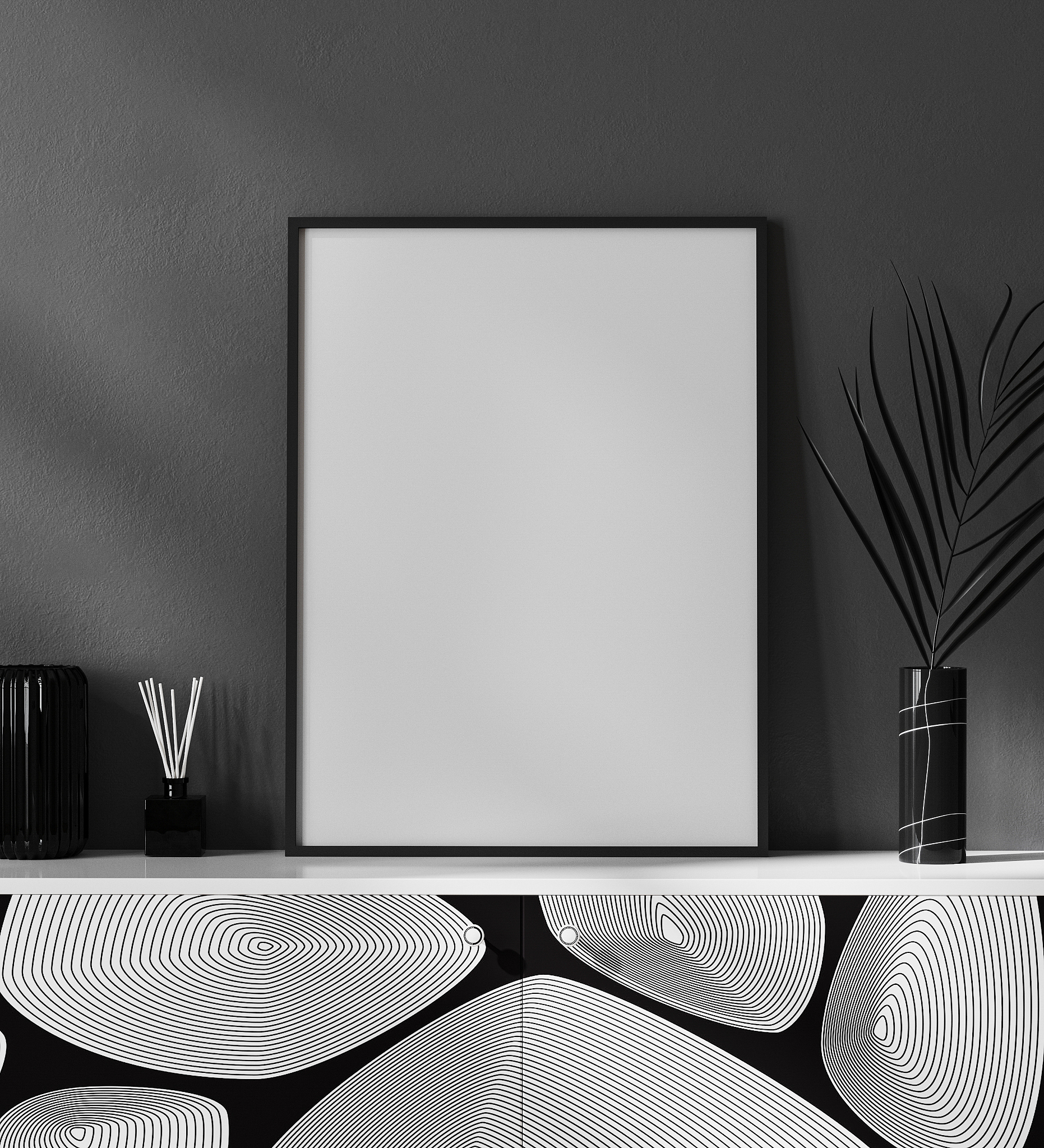 3张优雅大理石纹海报，黑灰色调，现代风格墙壁装饰