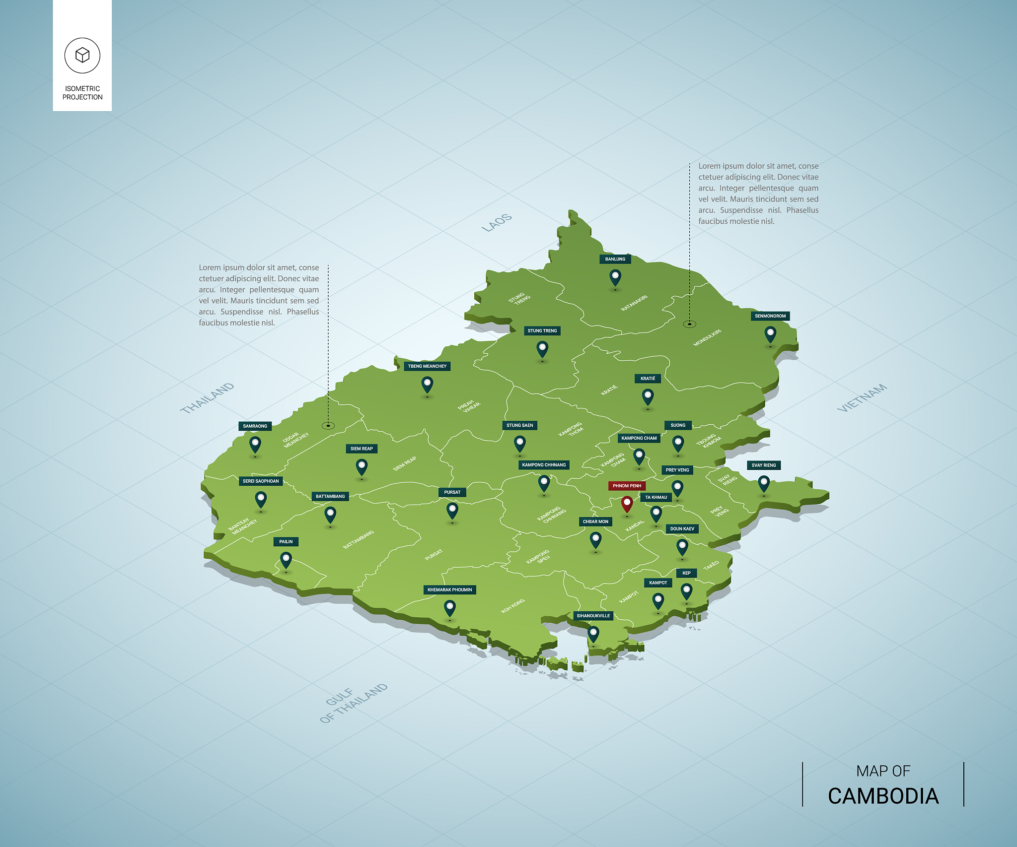 stylized map cambodia isometric 3d green map