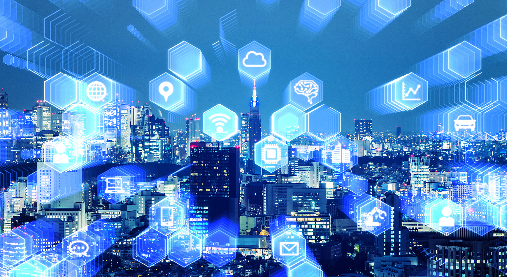 smart city and communication network concept. 5g. internet of th