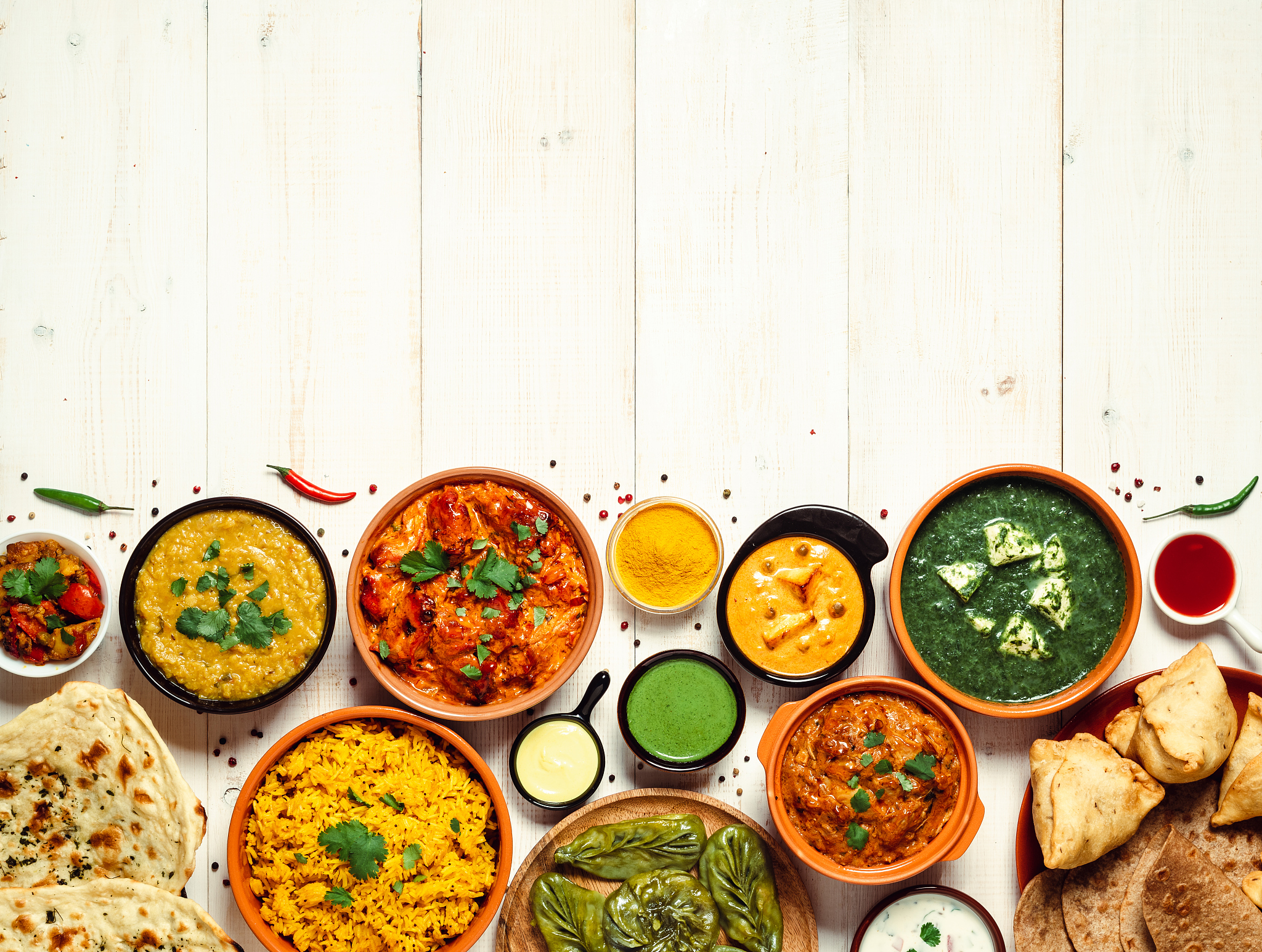 indian food and indian cuisine dishes, copy space