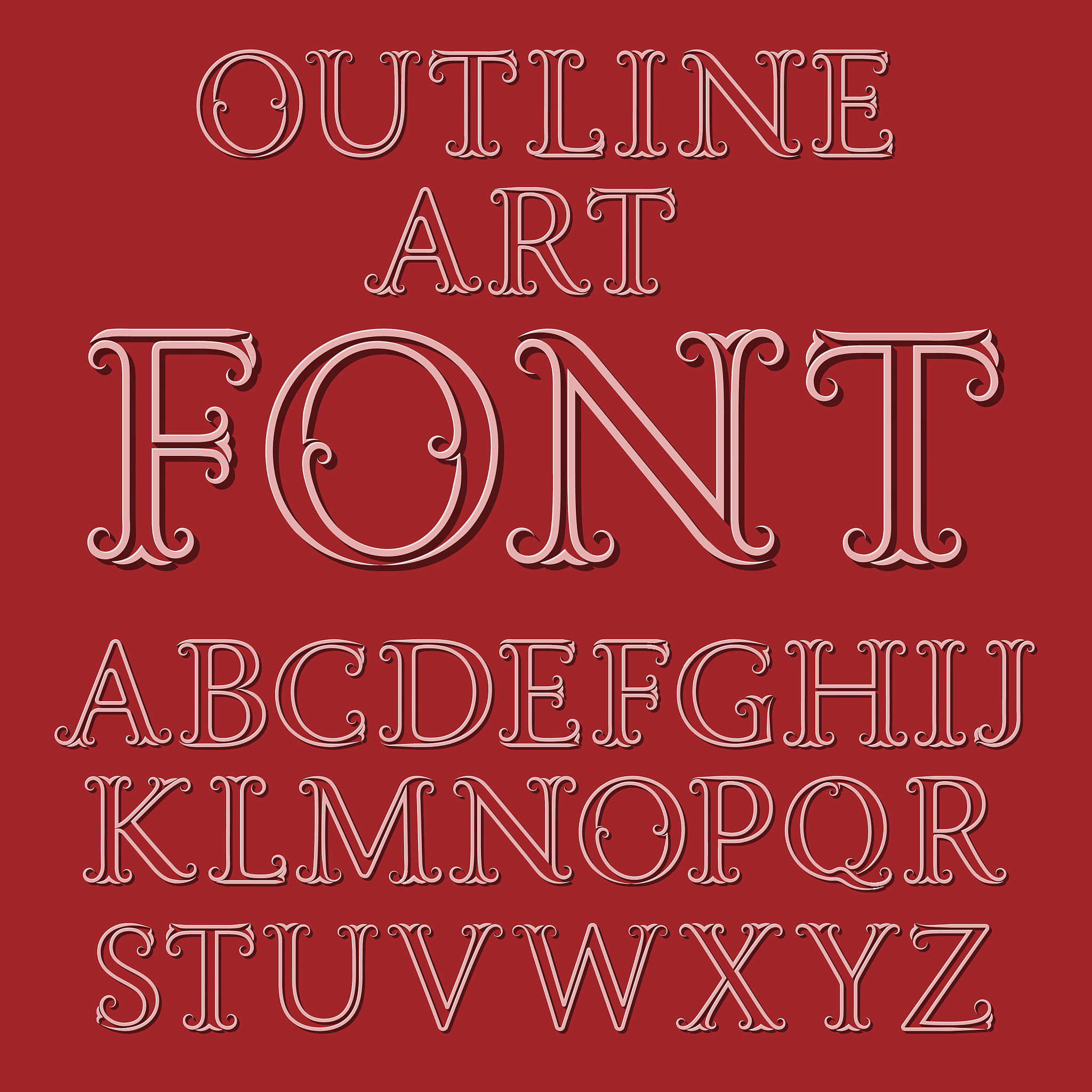 outline letters with flourishes and translucent shadows.