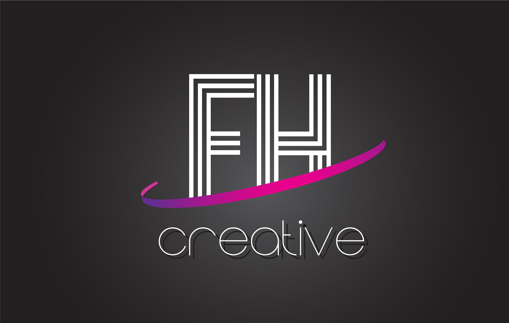 fh f h letter logo with lines design and purple