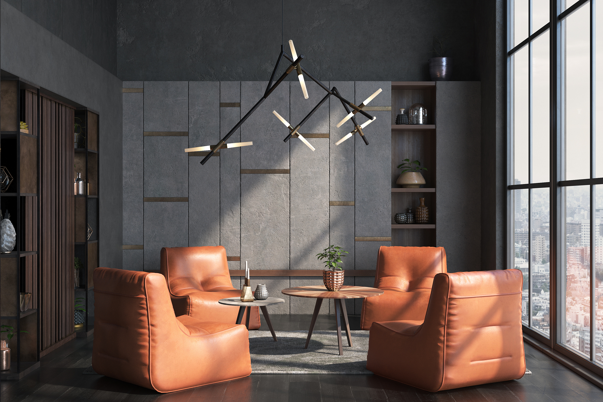 living room interior in loft, industrial style