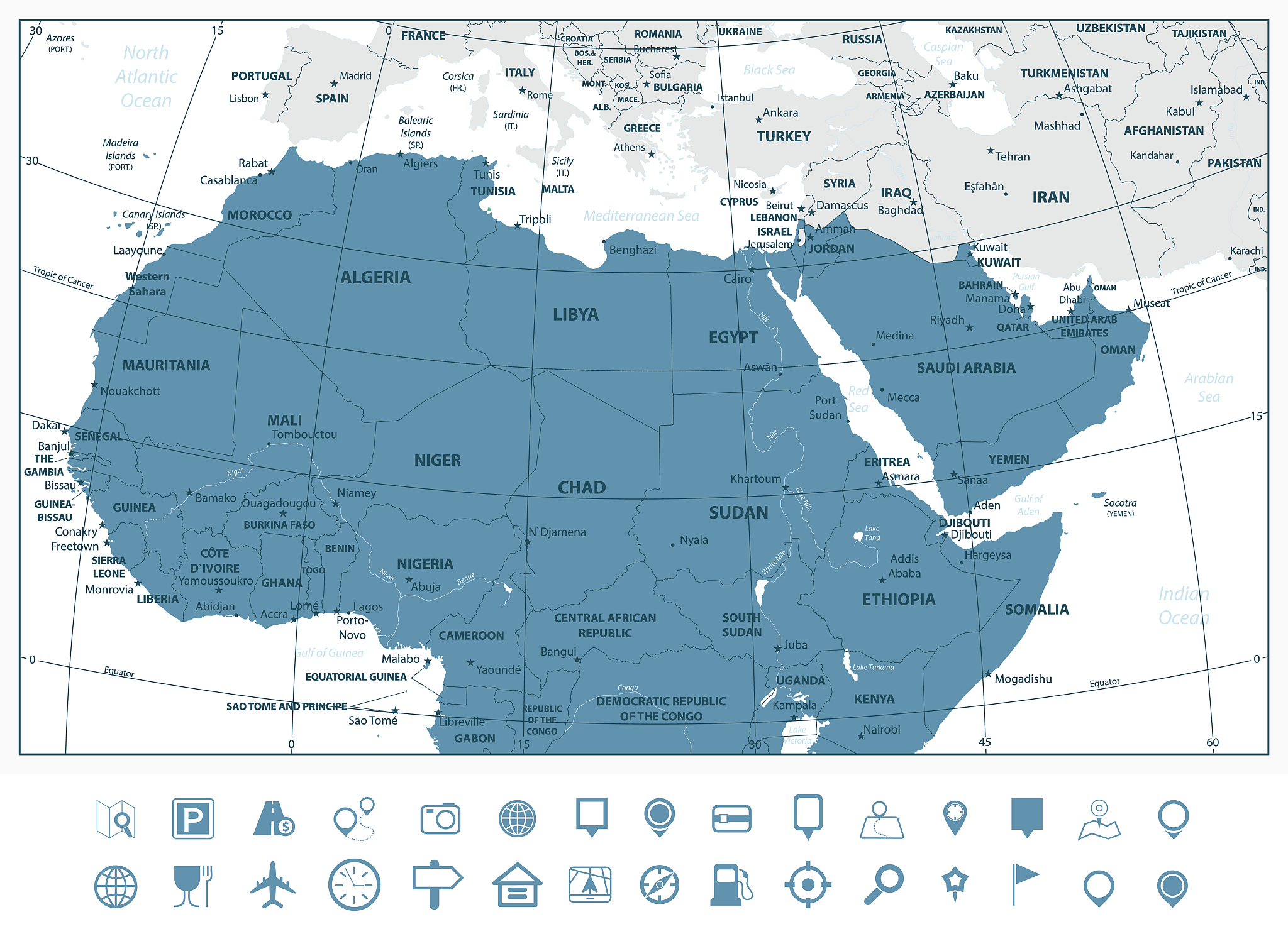 detailed map of northern africa and the middle east