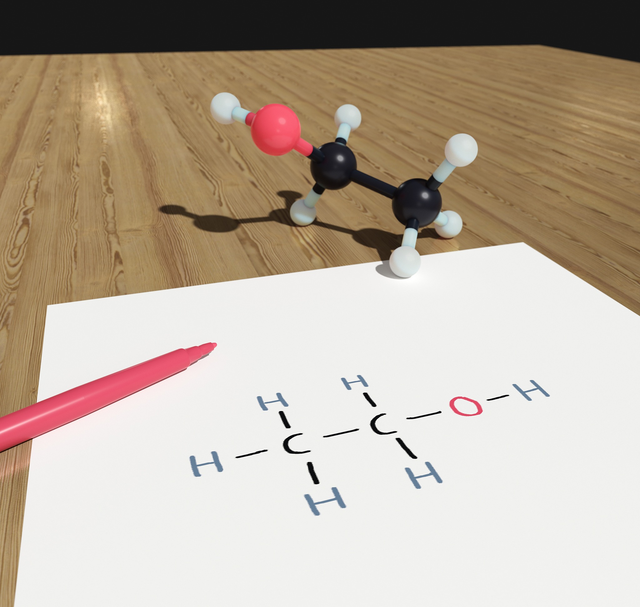 model ethanol molecule, illustration.