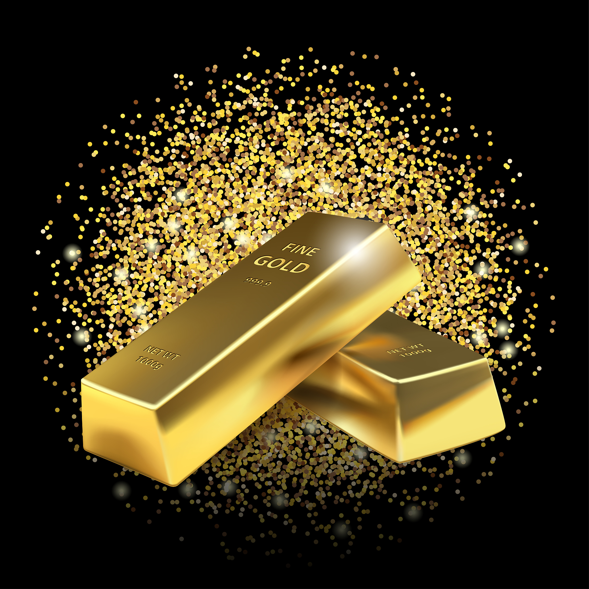 gold bars on glitter dust background.