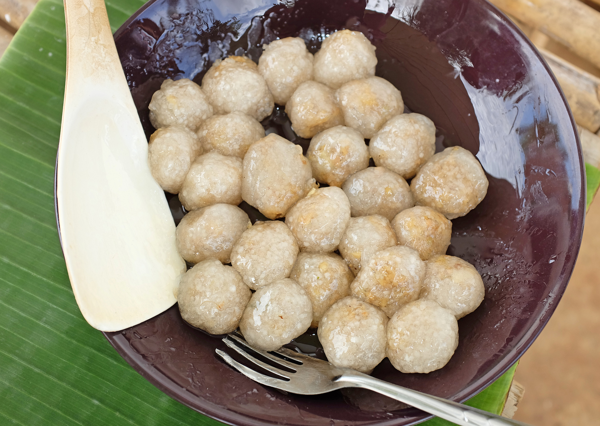 tapioca balls with pork filling, thai traditional dessert.