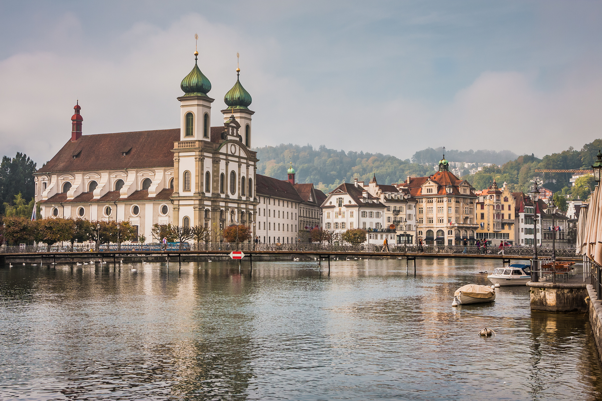 famous chapel bridge in lucerne in a beautiful summer day, switz