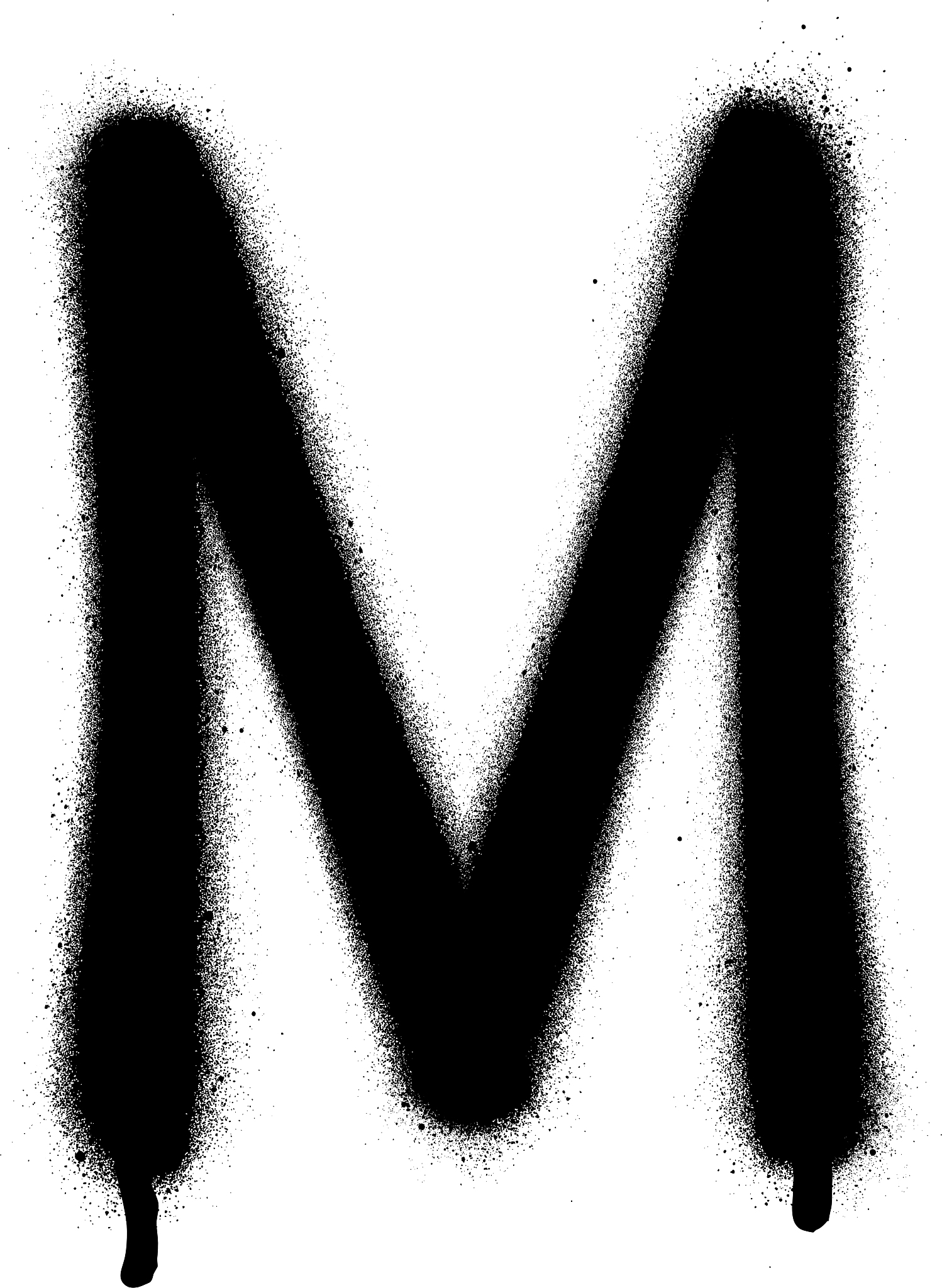 sprayed m font graffiti with leak in black