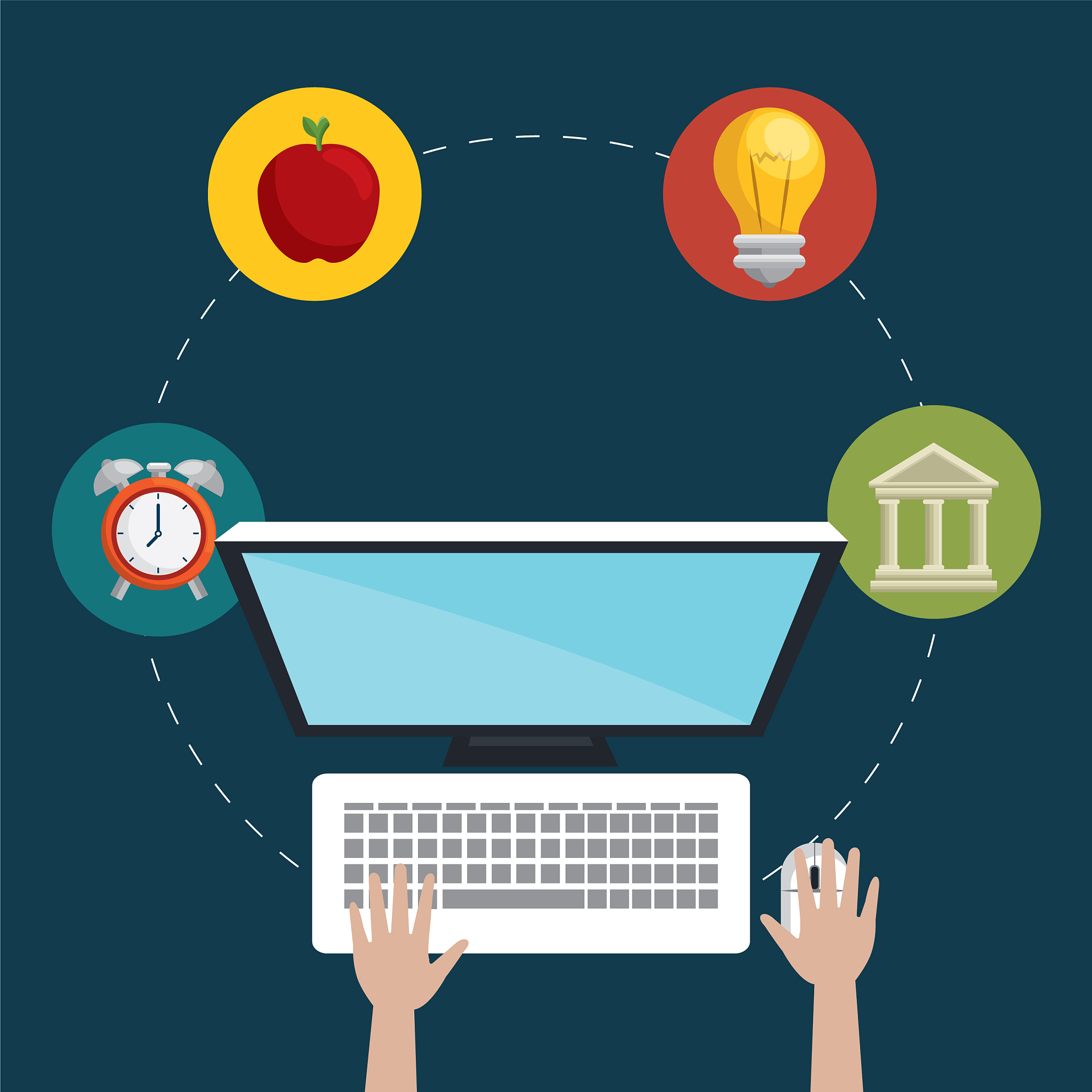 laptop computer with easy learning icons