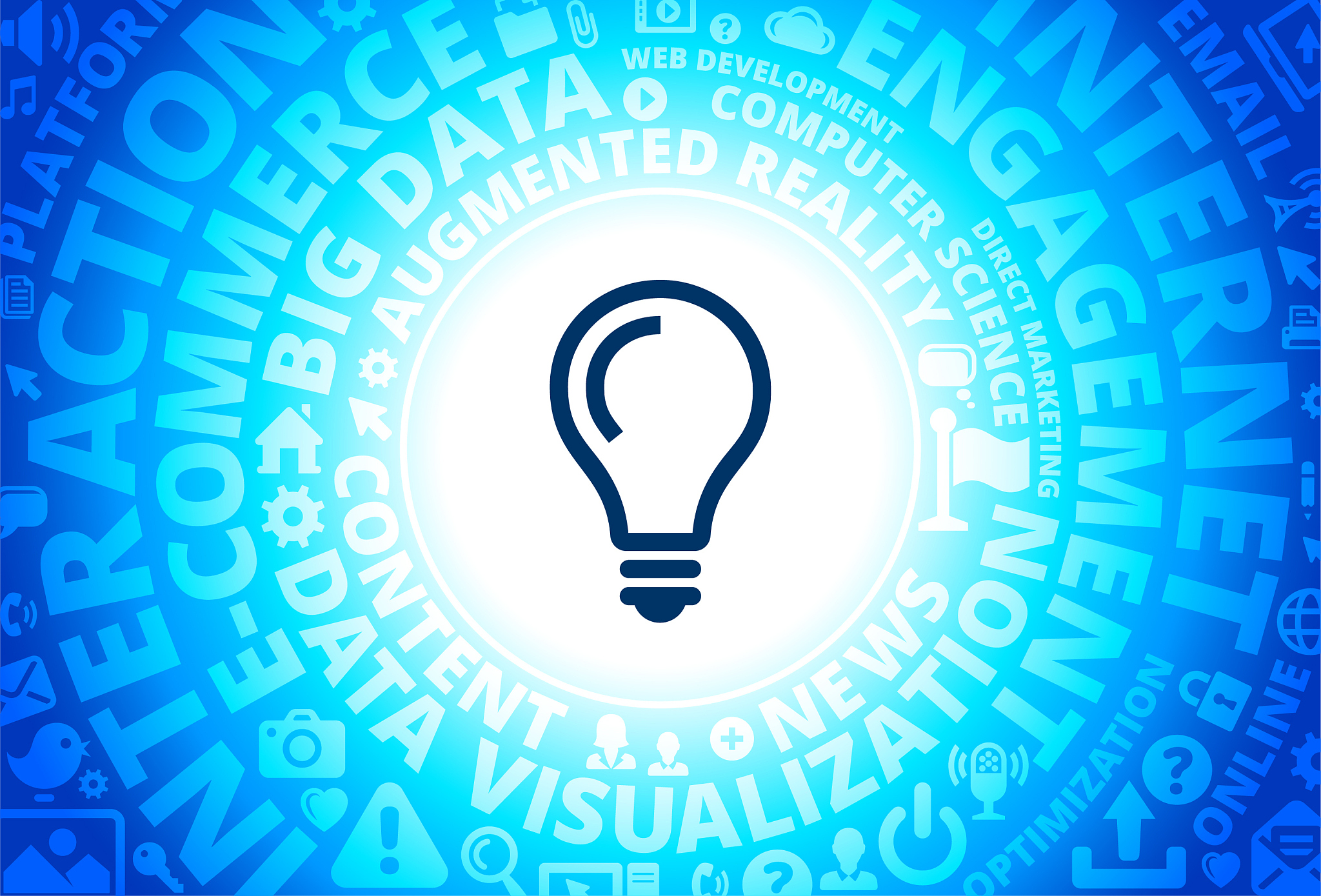 lightbulb idea icon on internet modern technology words backgrou
