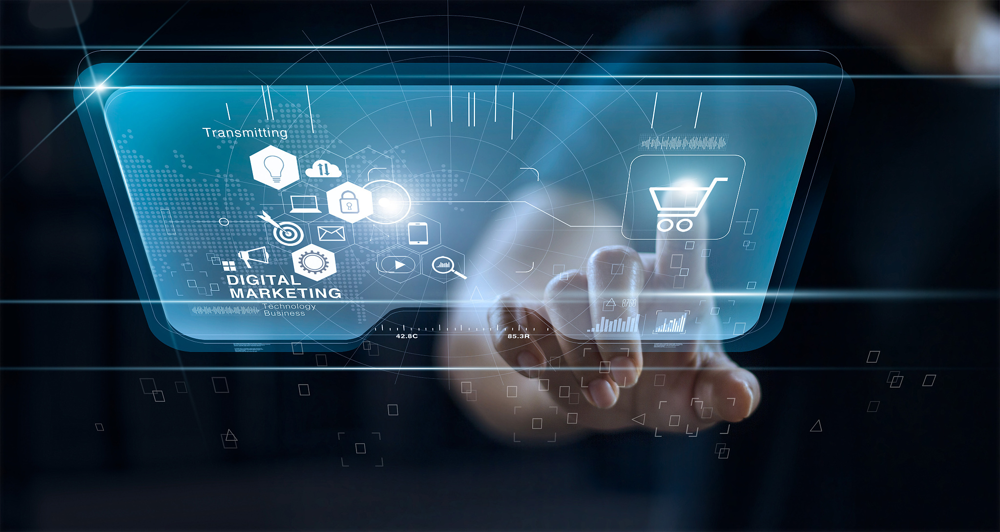 digital marketing. man using modern interface for online shoppin