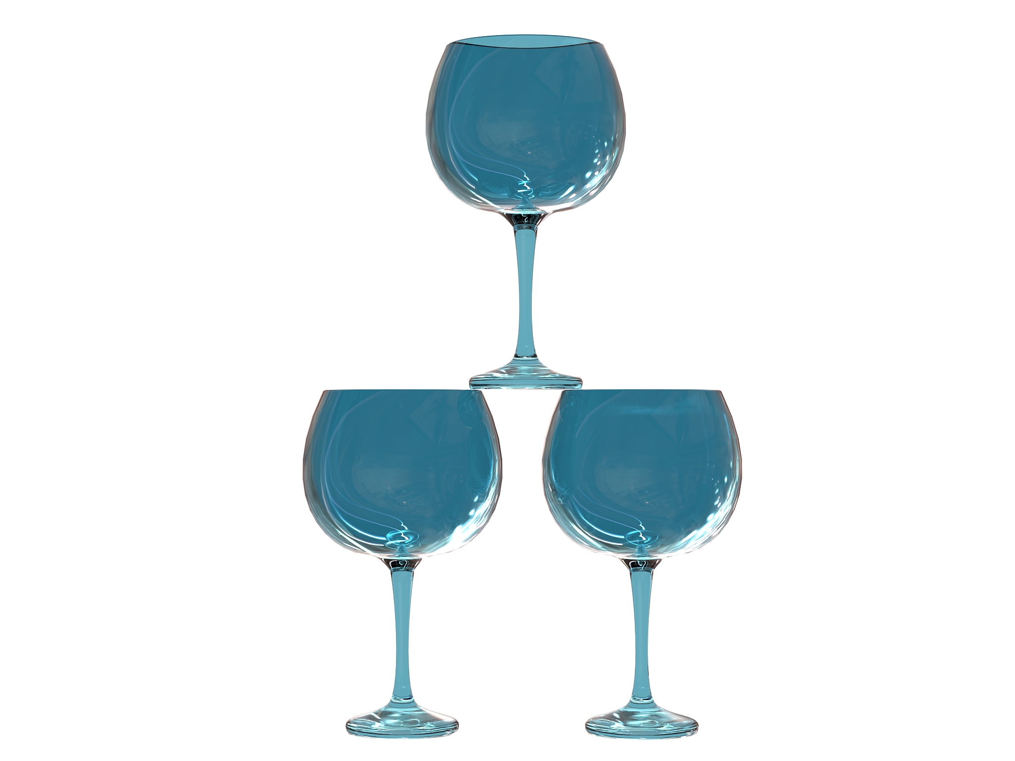 three glasses set in blue tones