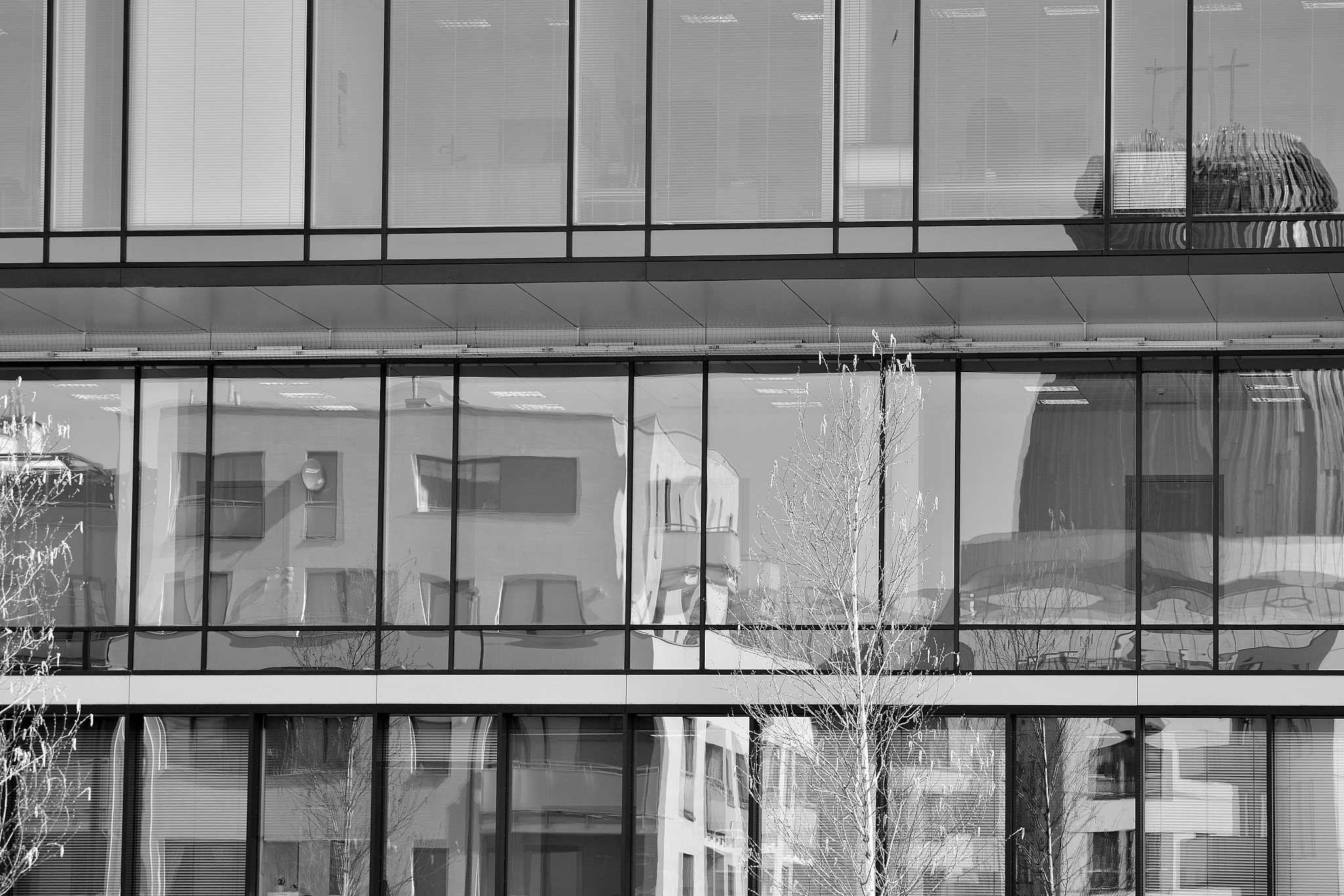 modern office building wall made of steel and glass. black and w