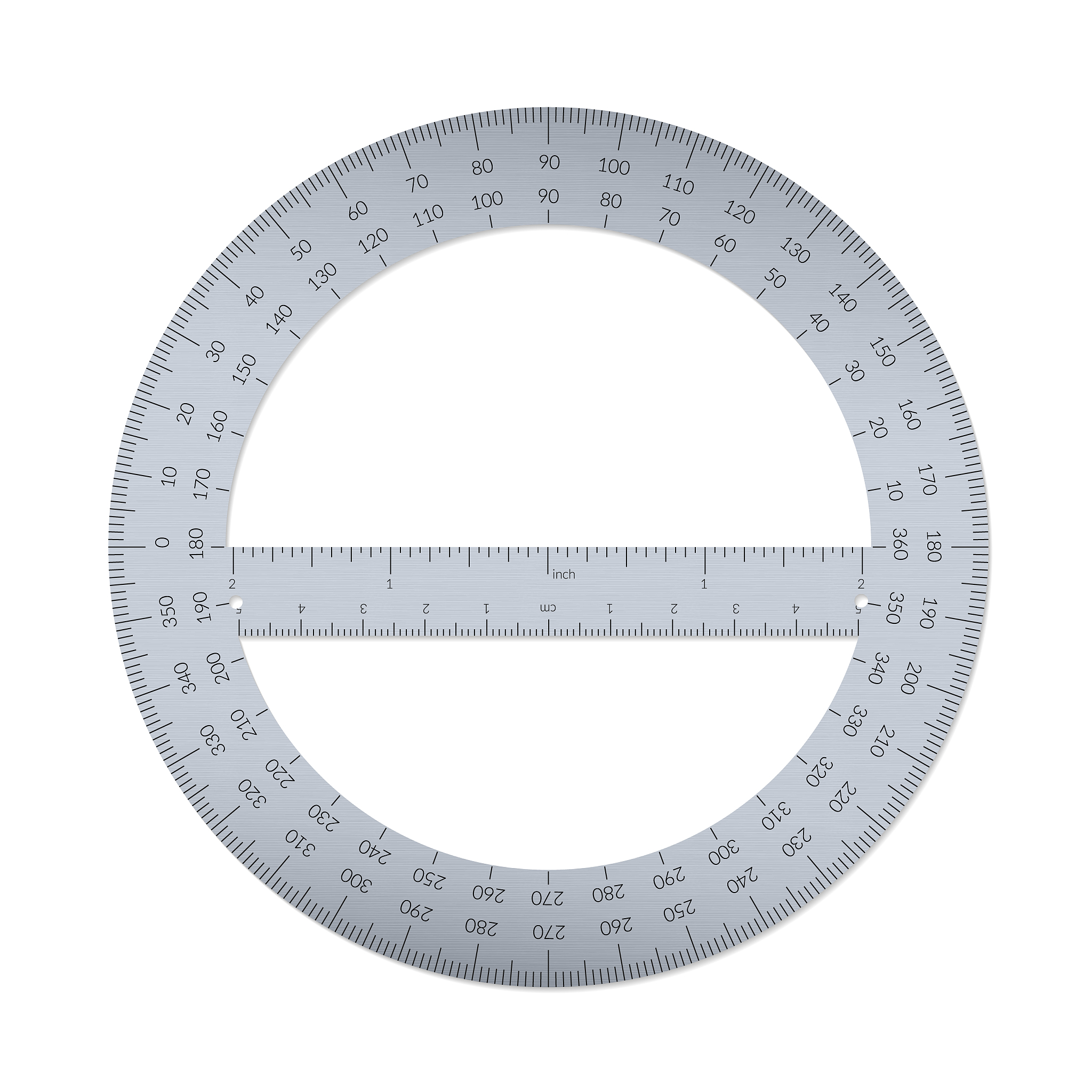 steel circular protractor with a ruler in metric and imperial un