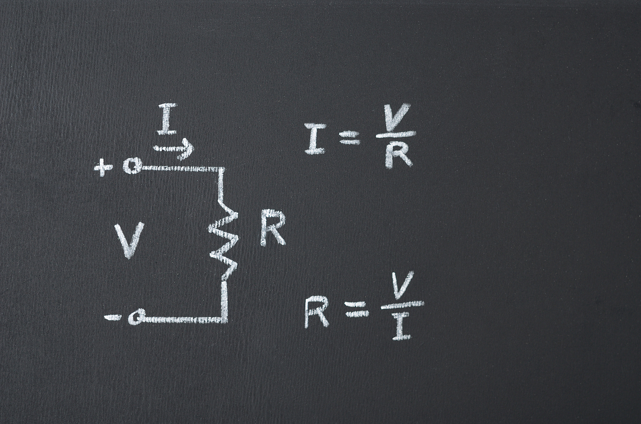 ohm's law with diagram and formula on chalkboard