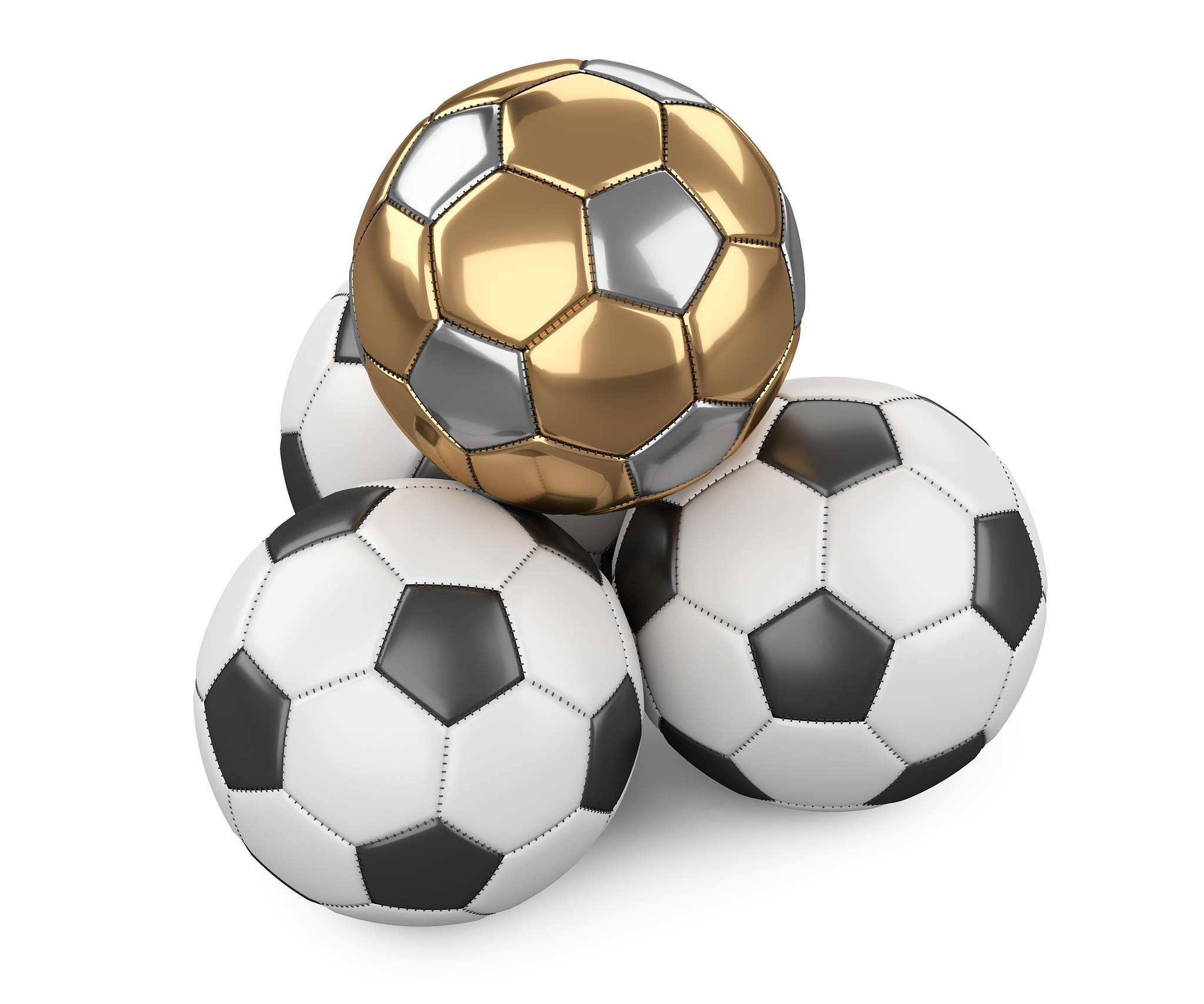 pile of soccer balls, one golden ball on top - leadership concep